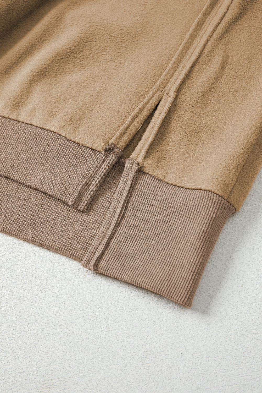 Dark Khaki Fuzzy Sherpa Splicing Pullover Sweatshirt with Side Slit - loveforevers