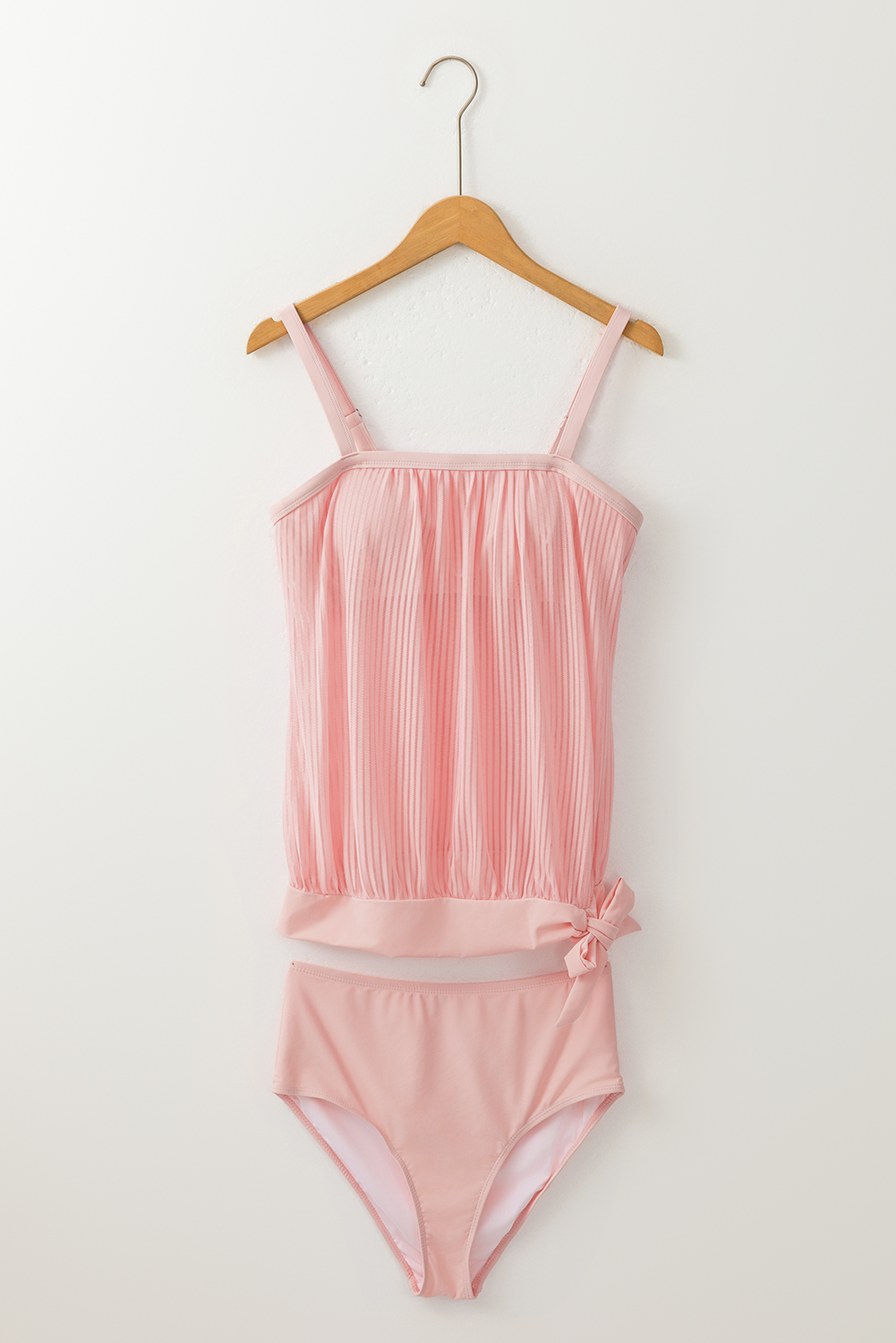Turquoise Striped Mesh Knotted Hem Tankini Swimsuit - loveforevers