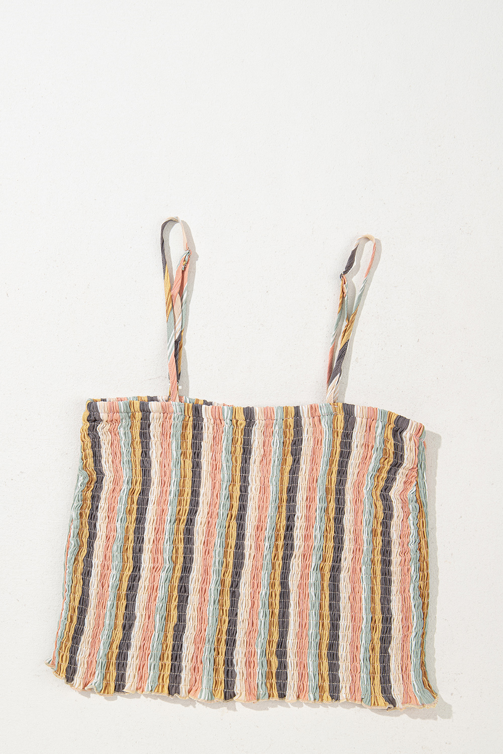 Multicolour Vertical Striped Smocked Cami Top Wide Leg Pants Set - loveforevers