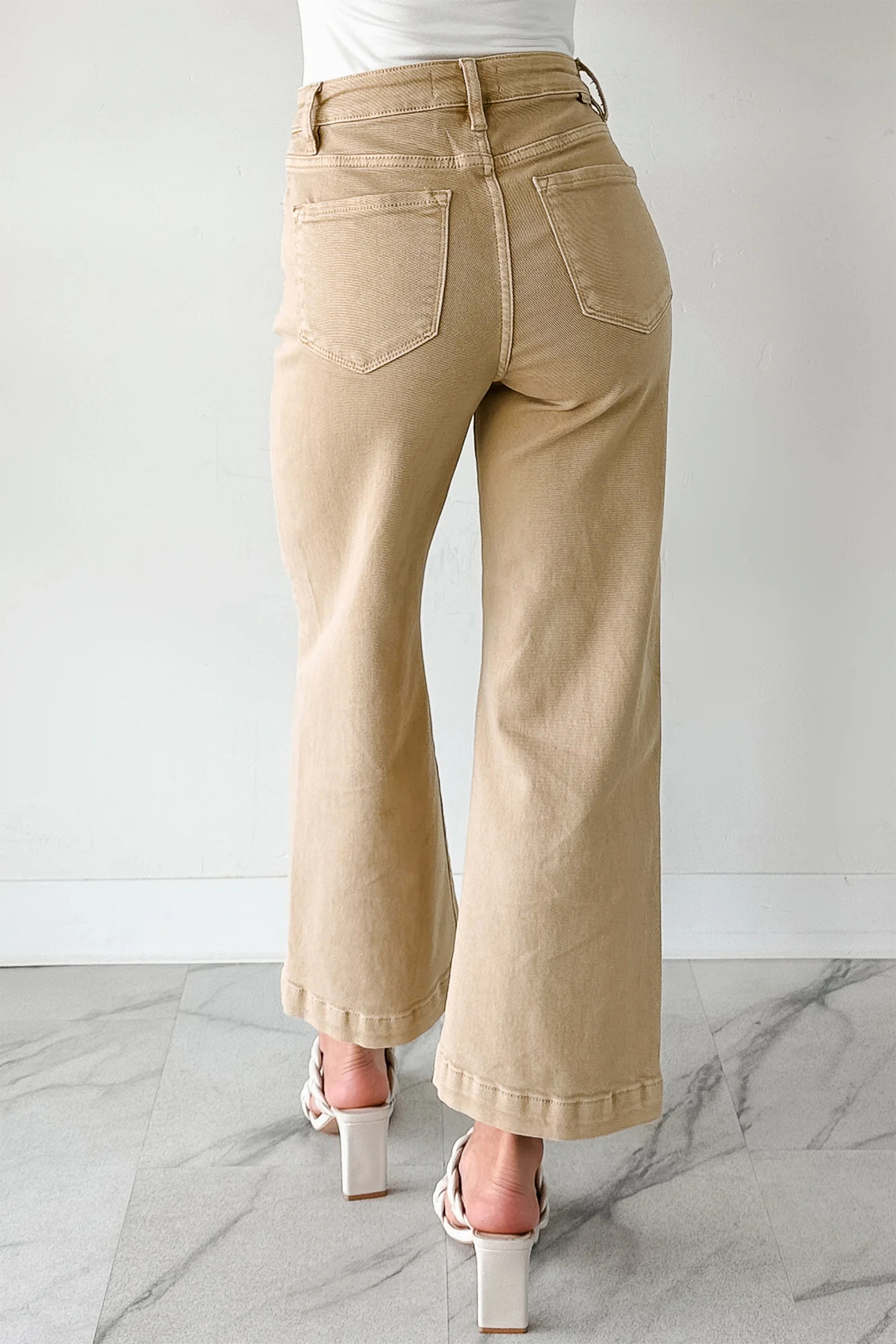 Apricot Solid Color Seamed Center Wide Leg Cropped Jeans - loveforevers