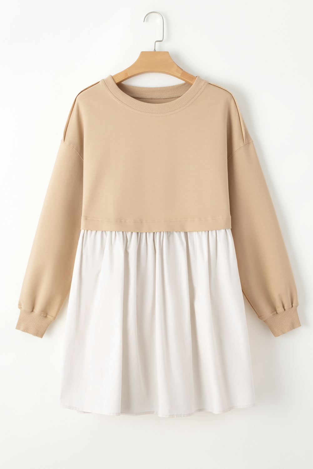 Pale Khaki Sweatshirt Poplin Mini Dress - loveforevers