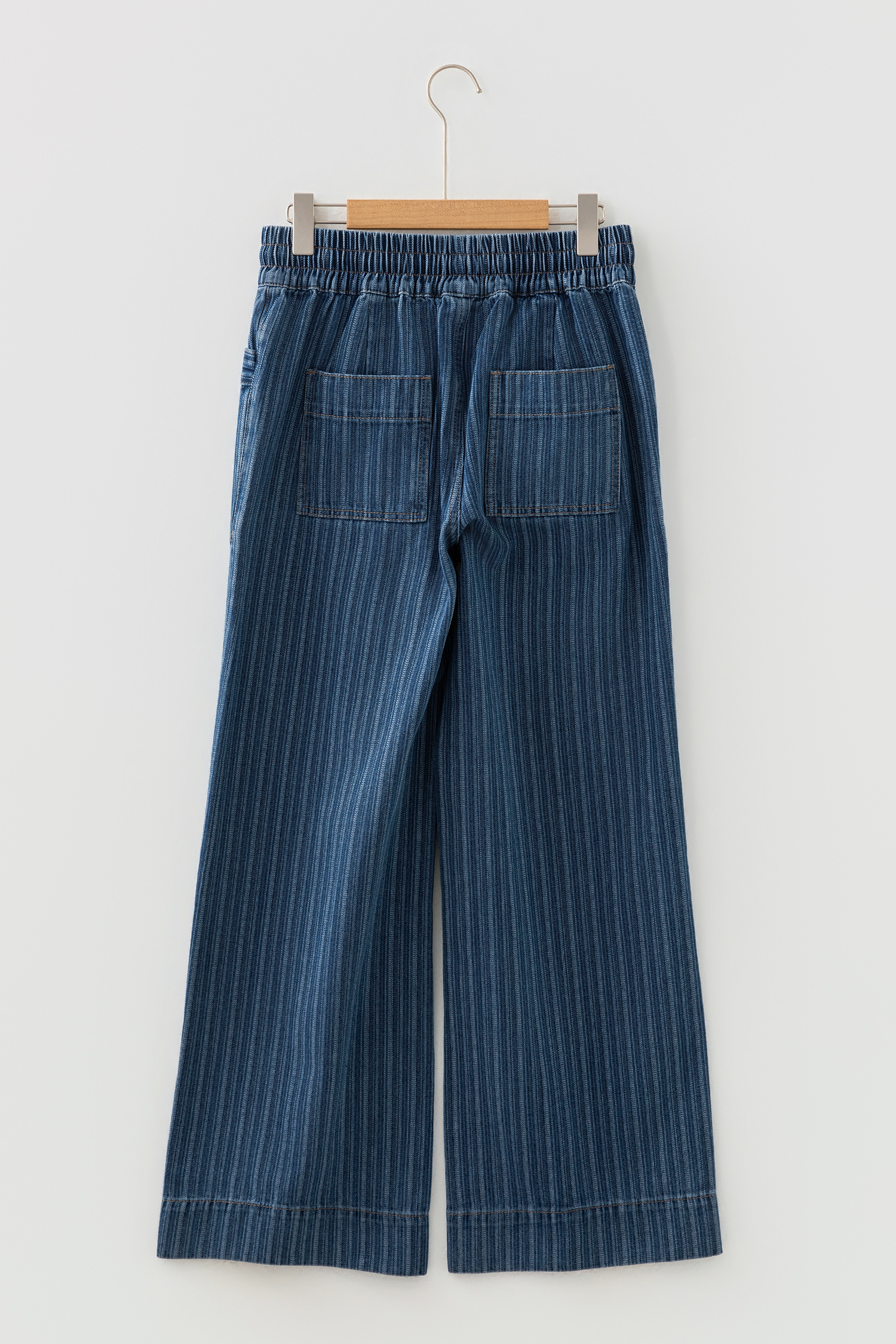 Blue Stripe Contrasted Drawstring Pocketed Loose Jeans - loveforevers