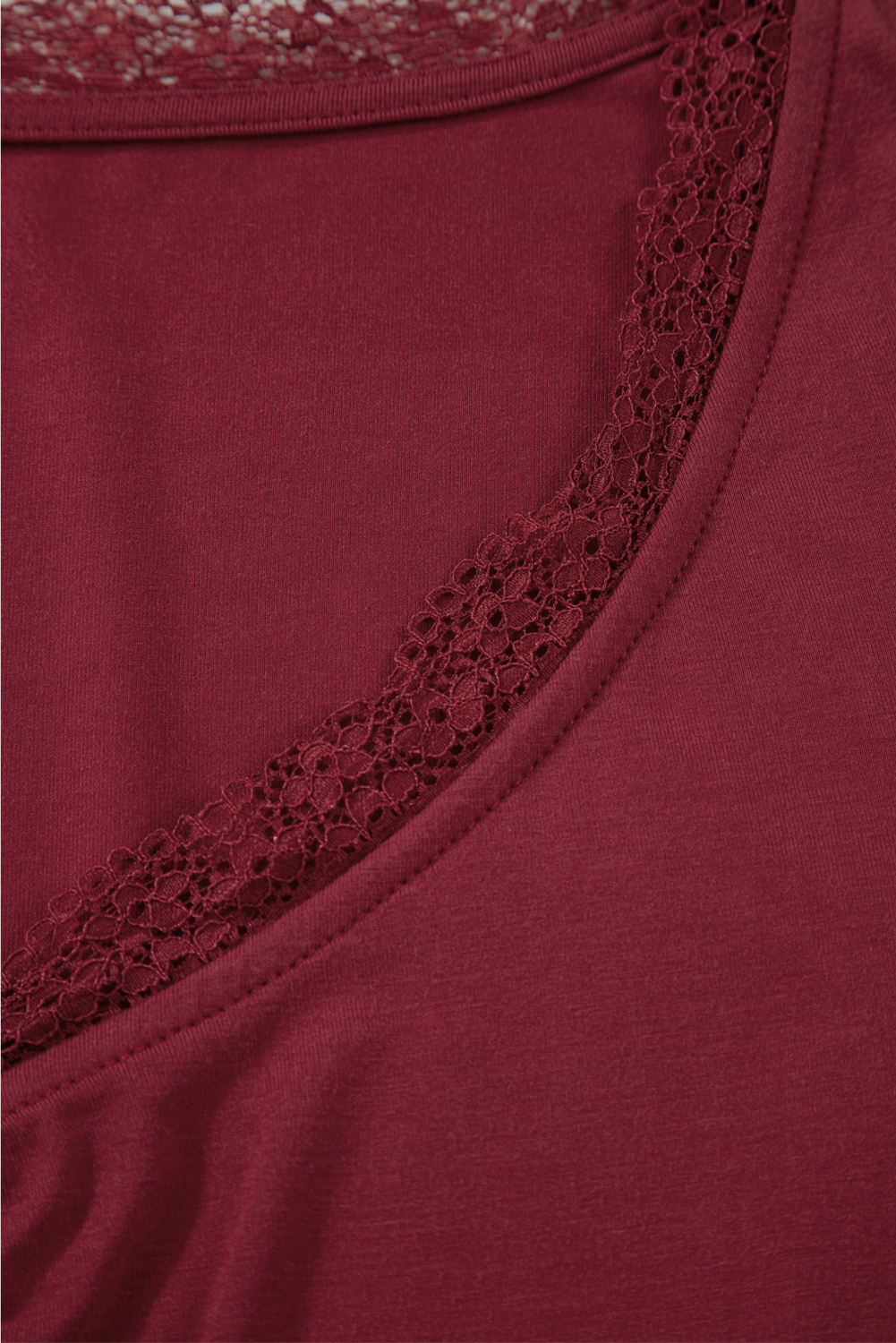 Red Dahlia Lace-trimmed Sweetheart Neckline Ruched Detail Long Sleeve T-shirt - loveforevers