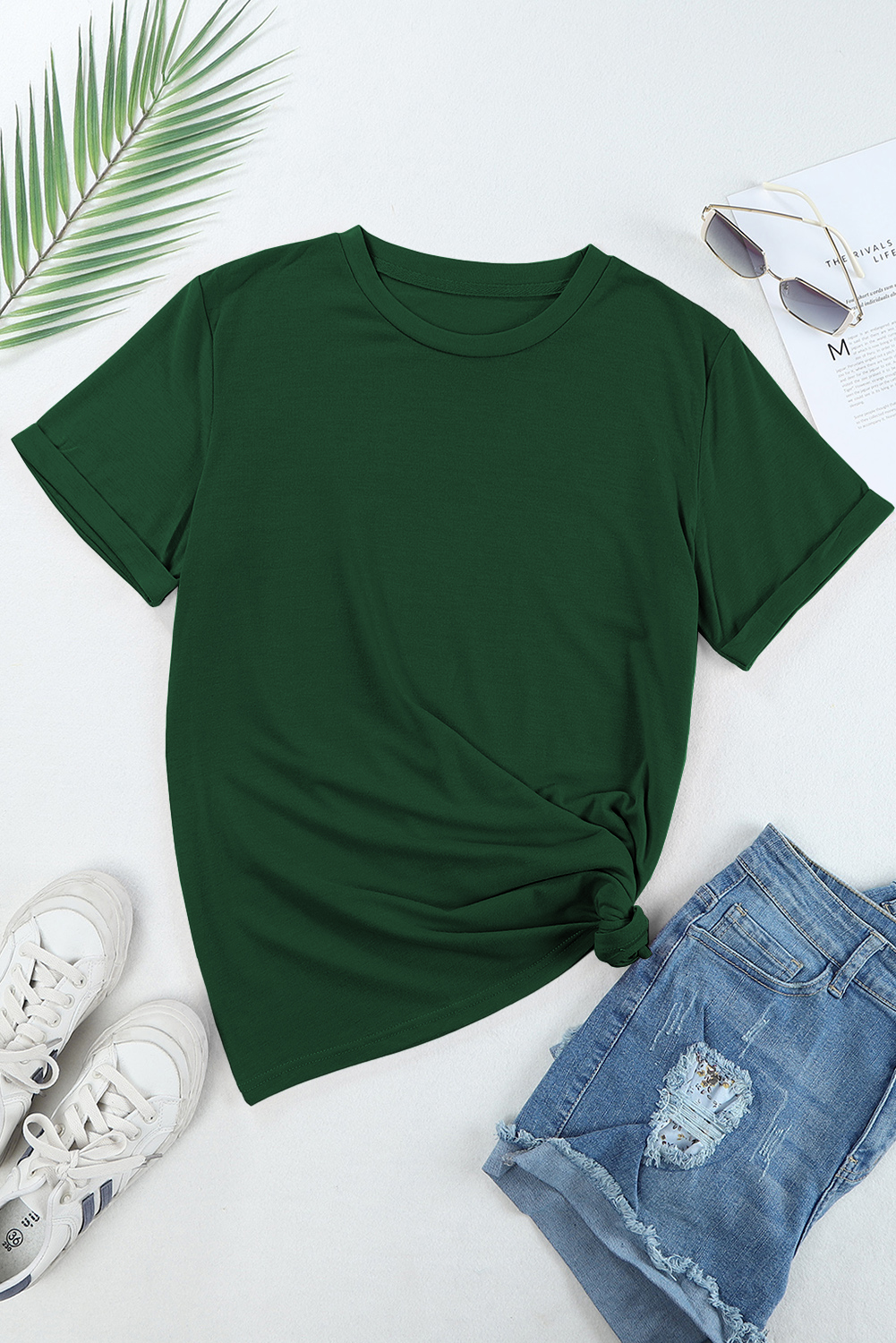 Khaki Casual Plain Crew Neck Tee - loveforevers