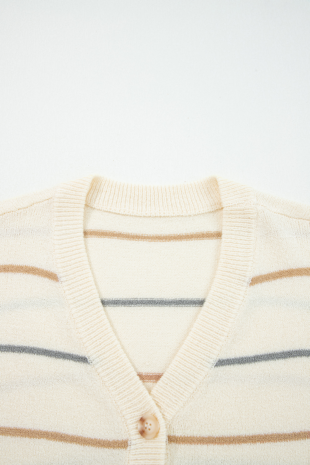 Multicolour Striped Buttoned Front V Neck Drop Shoulder Cardigan Sweater - loveforevers