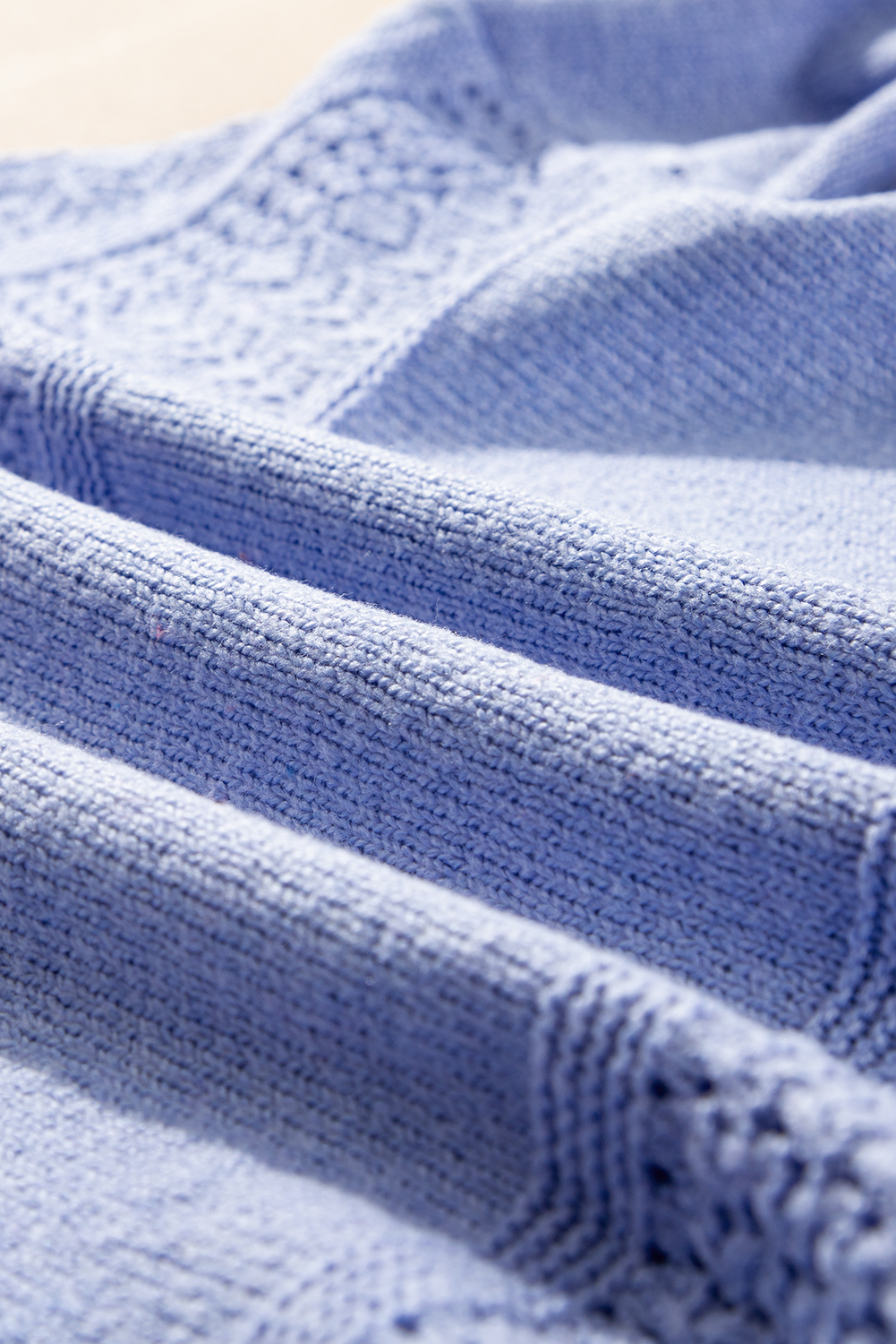 Sky Blue Eyelet Pattern Detail V Neck Drop Shoulder Sweater - loveforevers