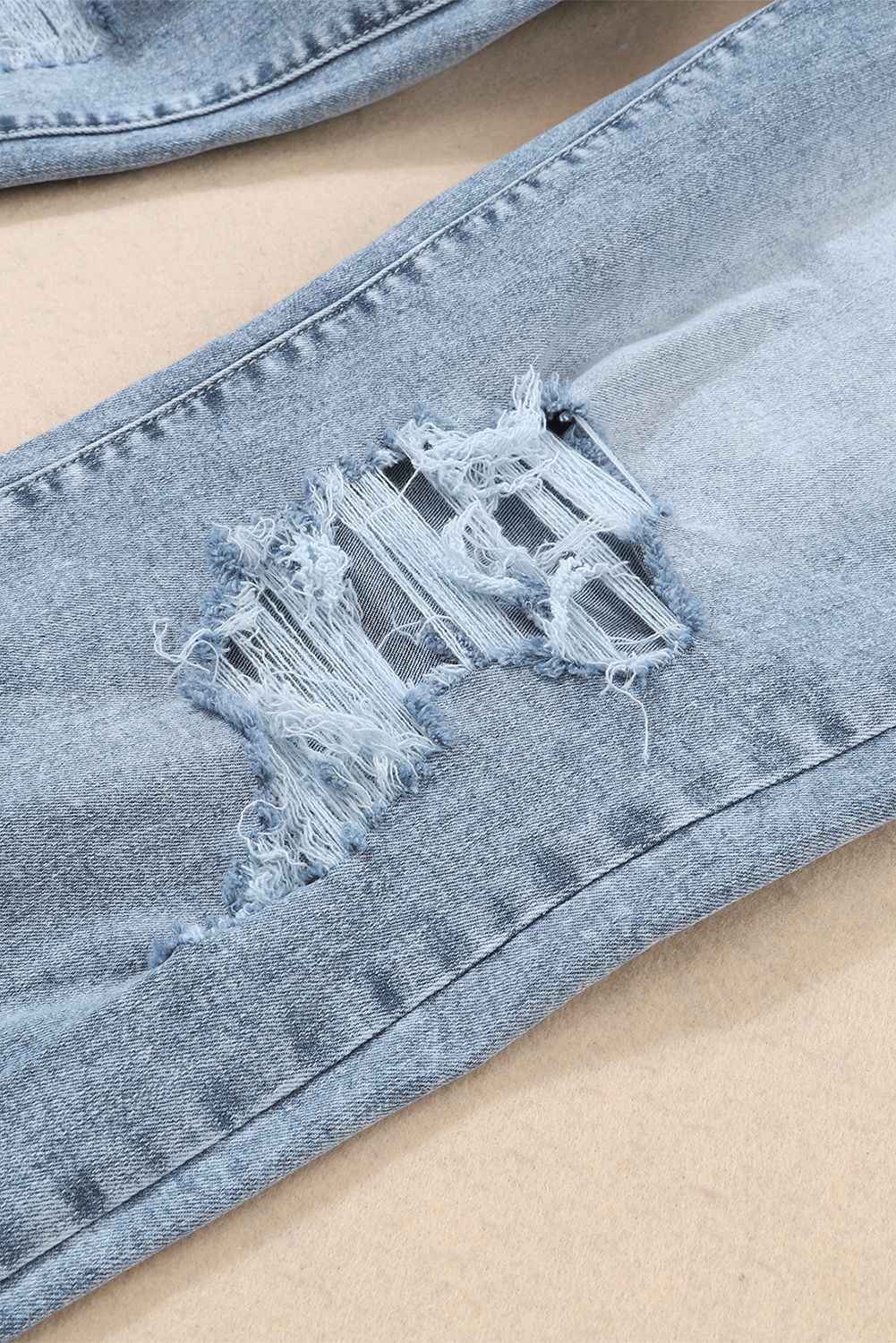 Sky Blue Light Wash Frayed Slim Fit High Waist Jeans - loveforevers