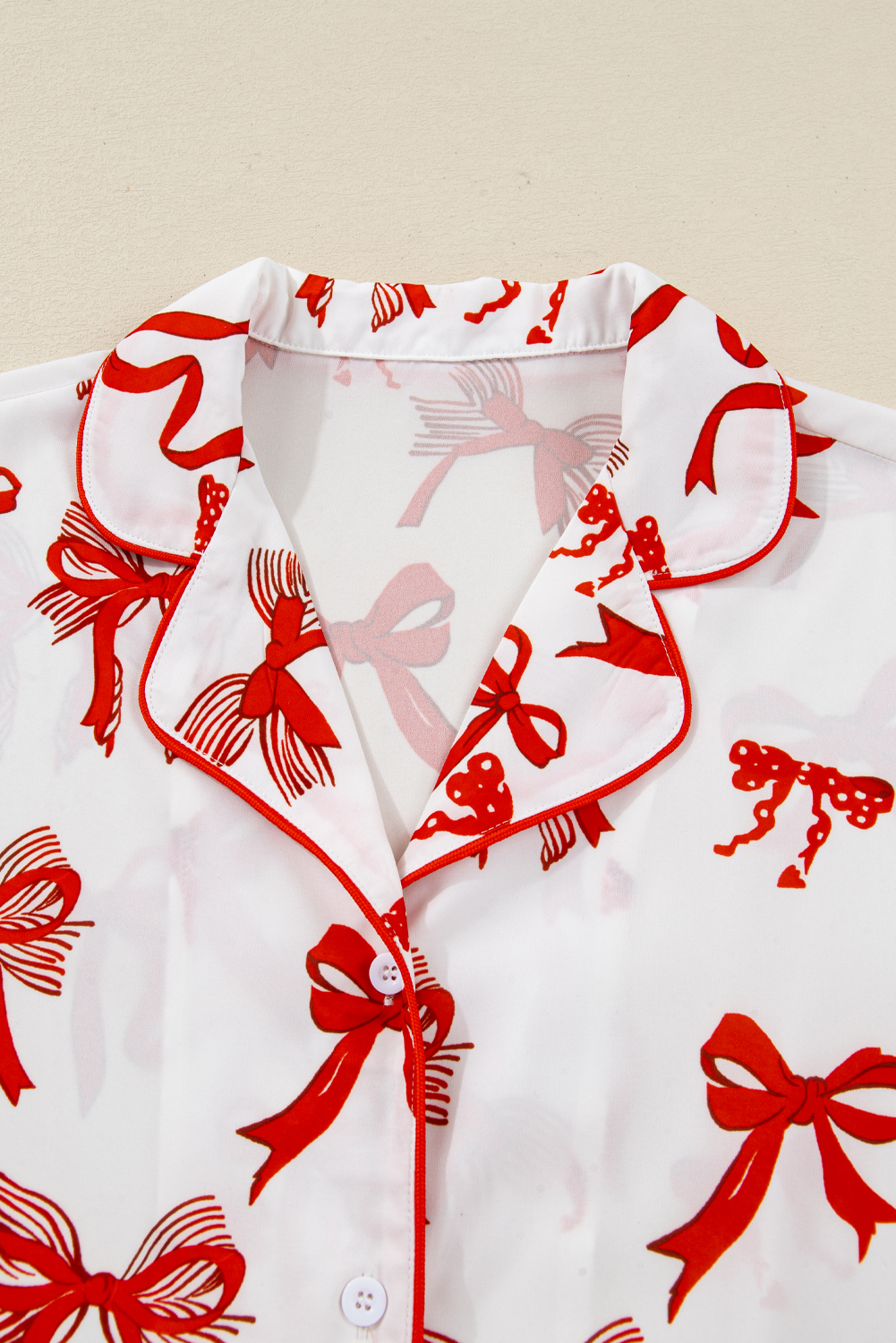 Red Christmas Bow Print Long 2pcs Pajama Set - loveforevers