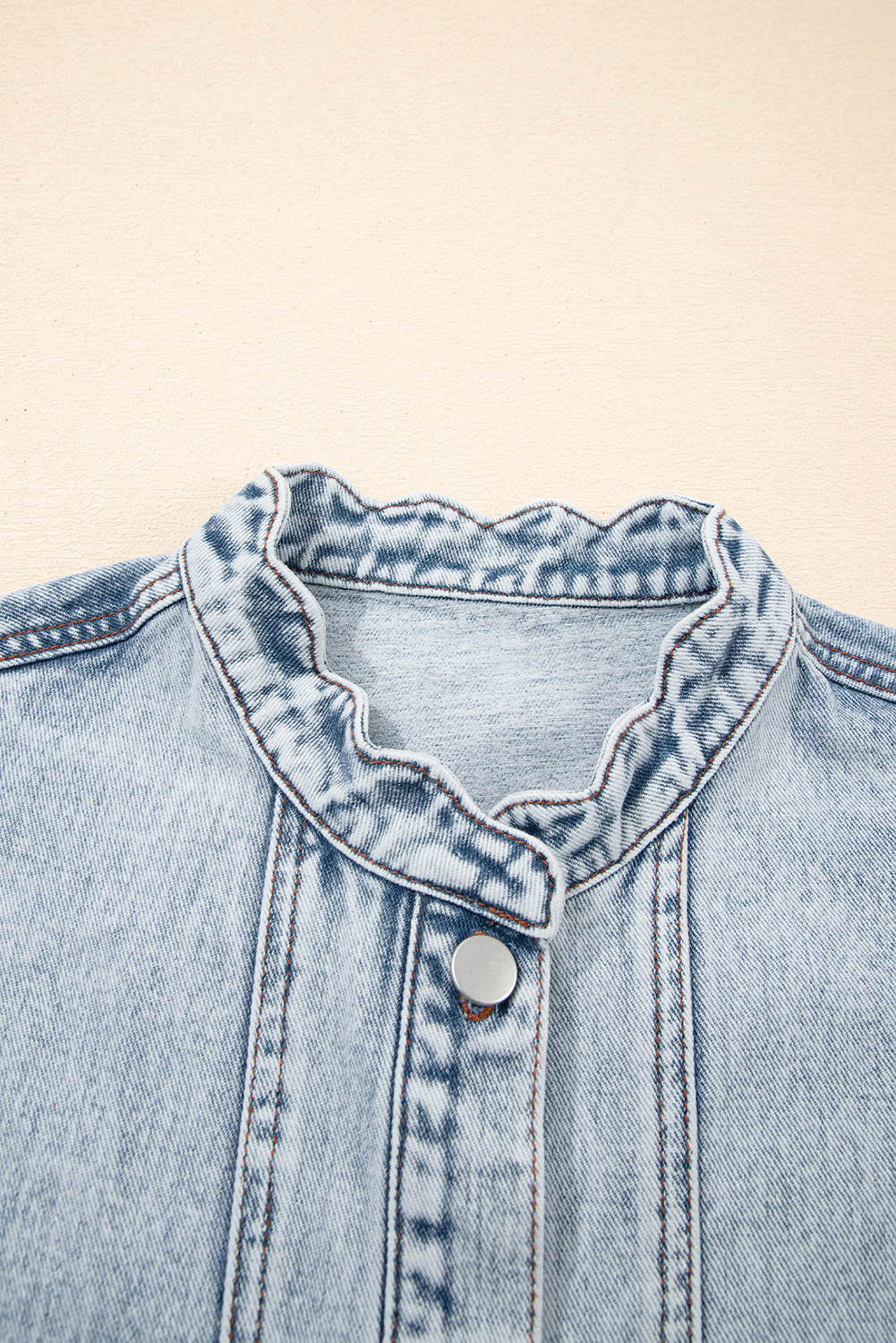 Beau Blue Scalloped Trim Patch Pocket Button Front Denim Vest - loveforevers