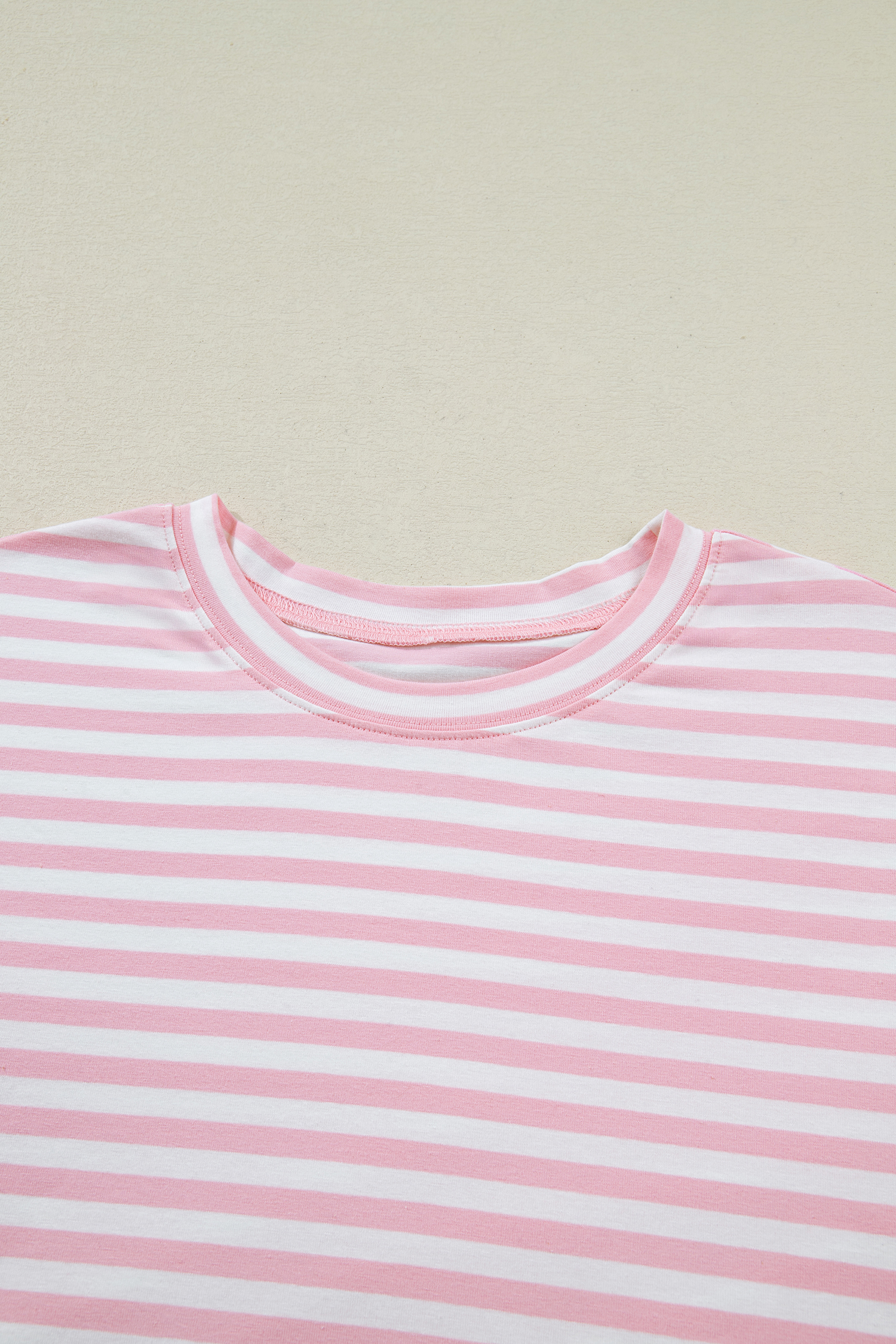 Rose Stripe Drop Shoulder Round Neck Top and Buttoned Straight Pants Two Piece Set - loveforevers