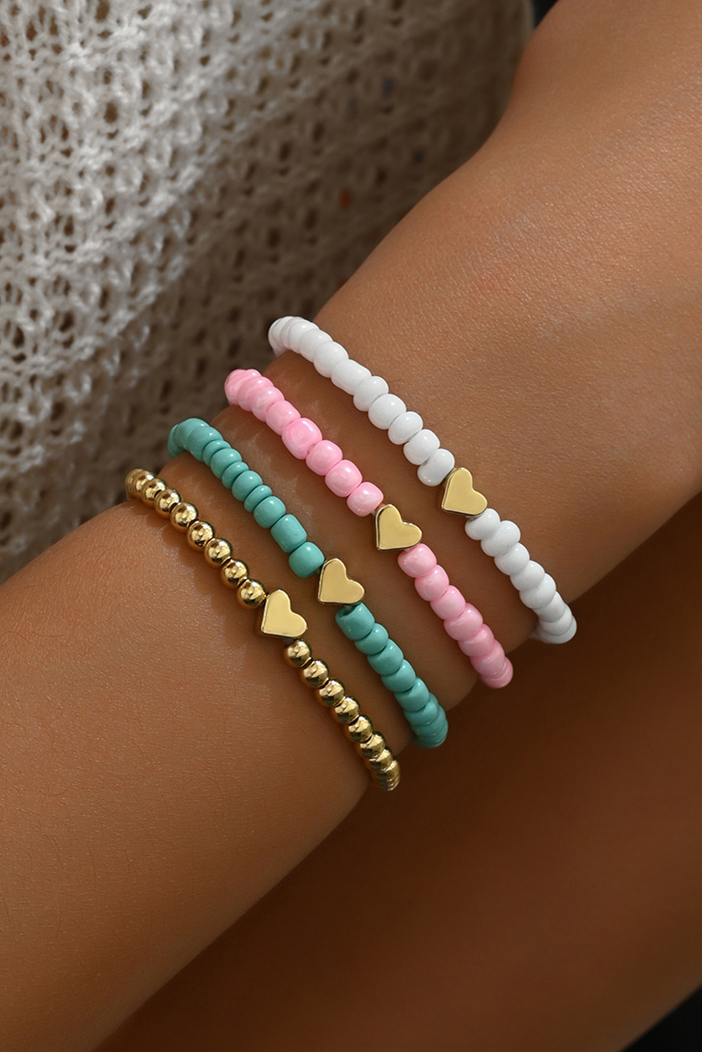 Pink Heart Beaded Multi Layered Bracelet Set - loveforevers