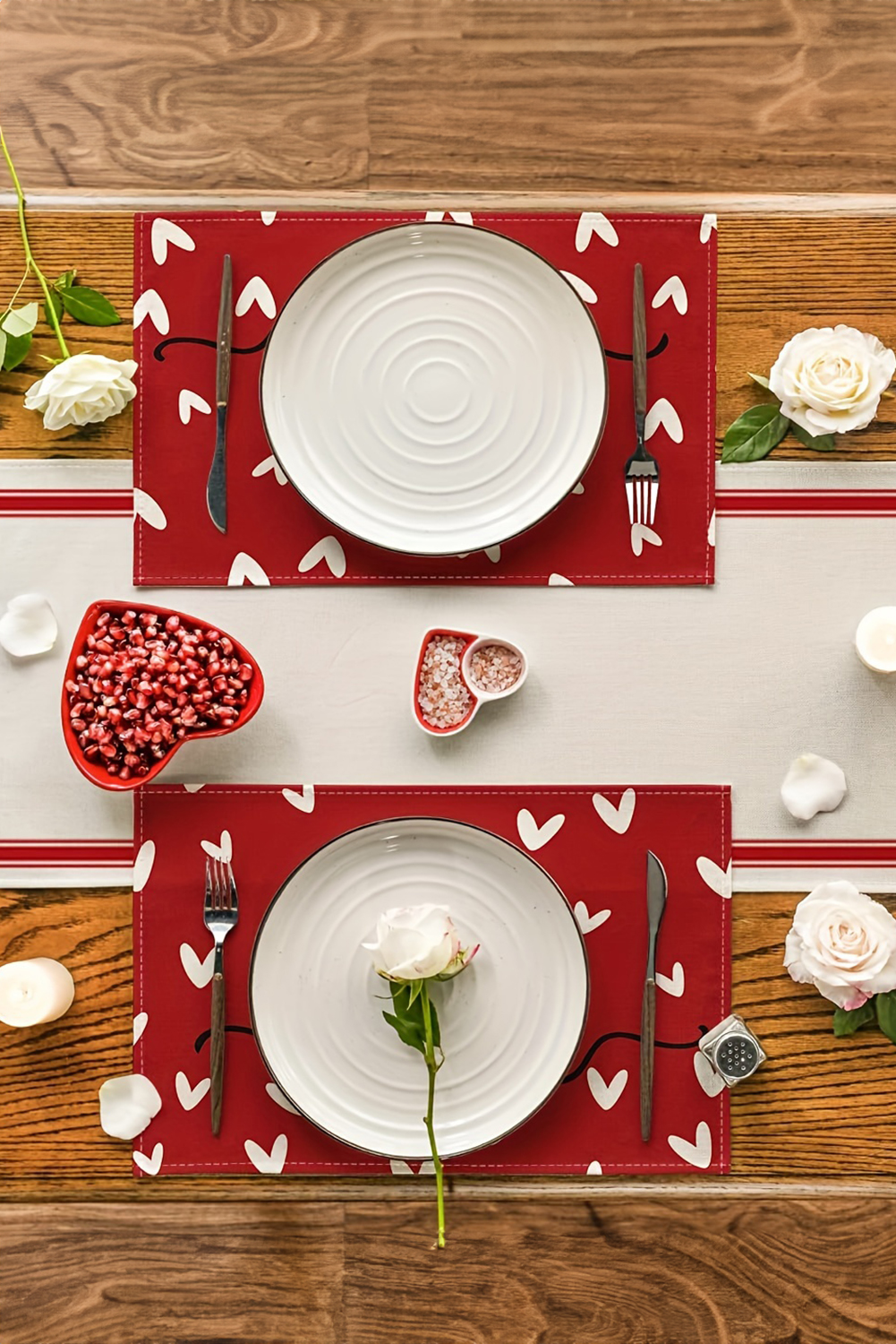 Racing Red Love Heart Print Antifouling Reusable Flax Placemat - loveforevers