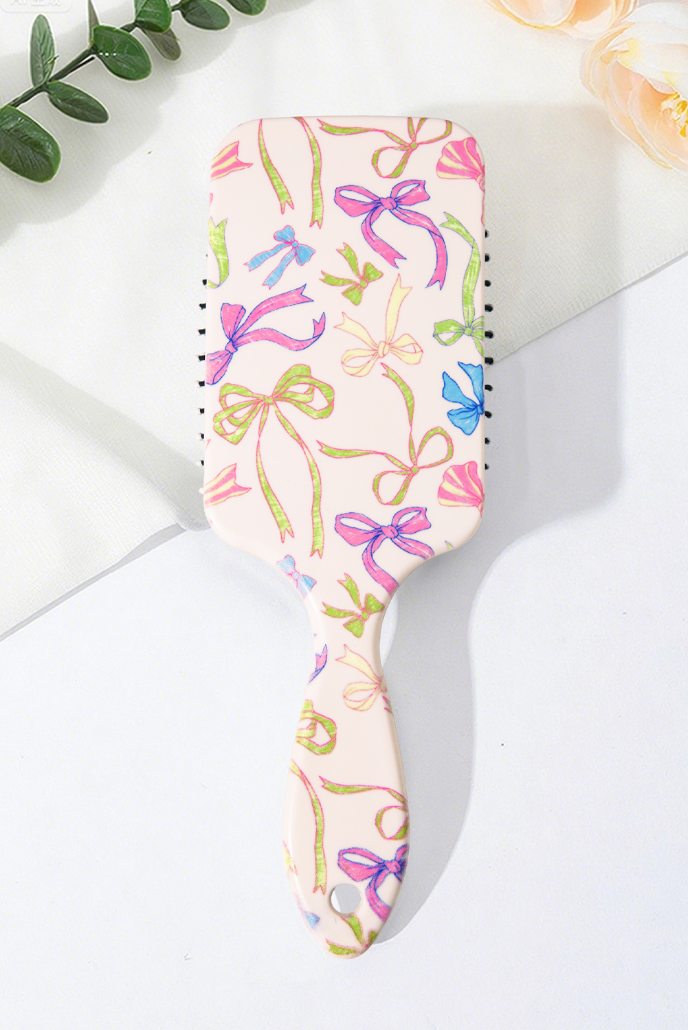White Multi Ribbon Bow Print Air Cushion Comb - loveforevers