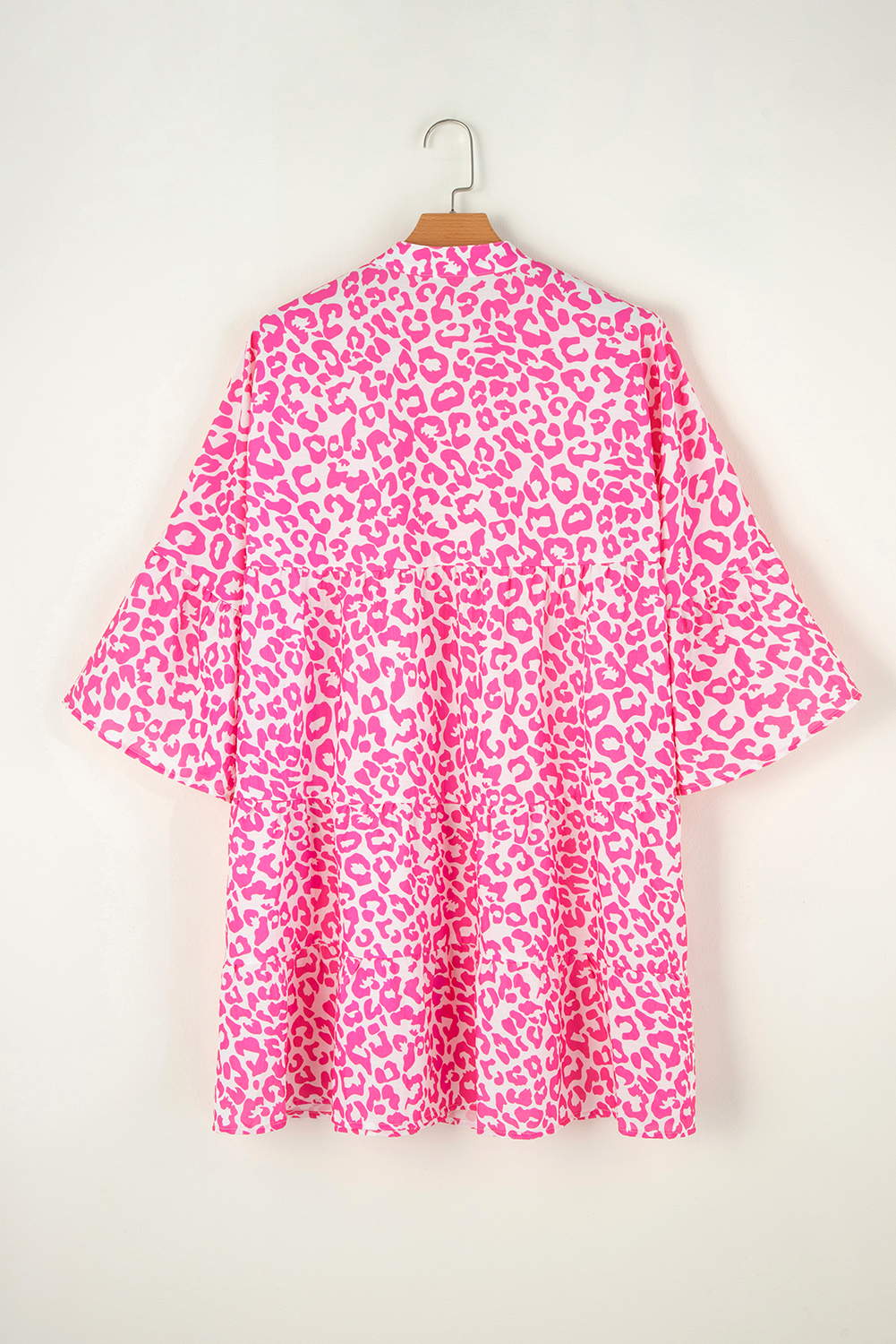 Bright Pink Leopard Printed Long Sleeve Buttoned Front Mini Dress - loveforevers