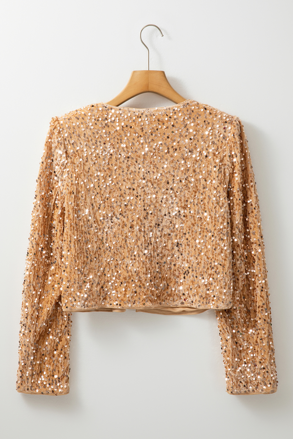 Golden Fleece Sequined Open Front Cropped Jacket - loveforevers