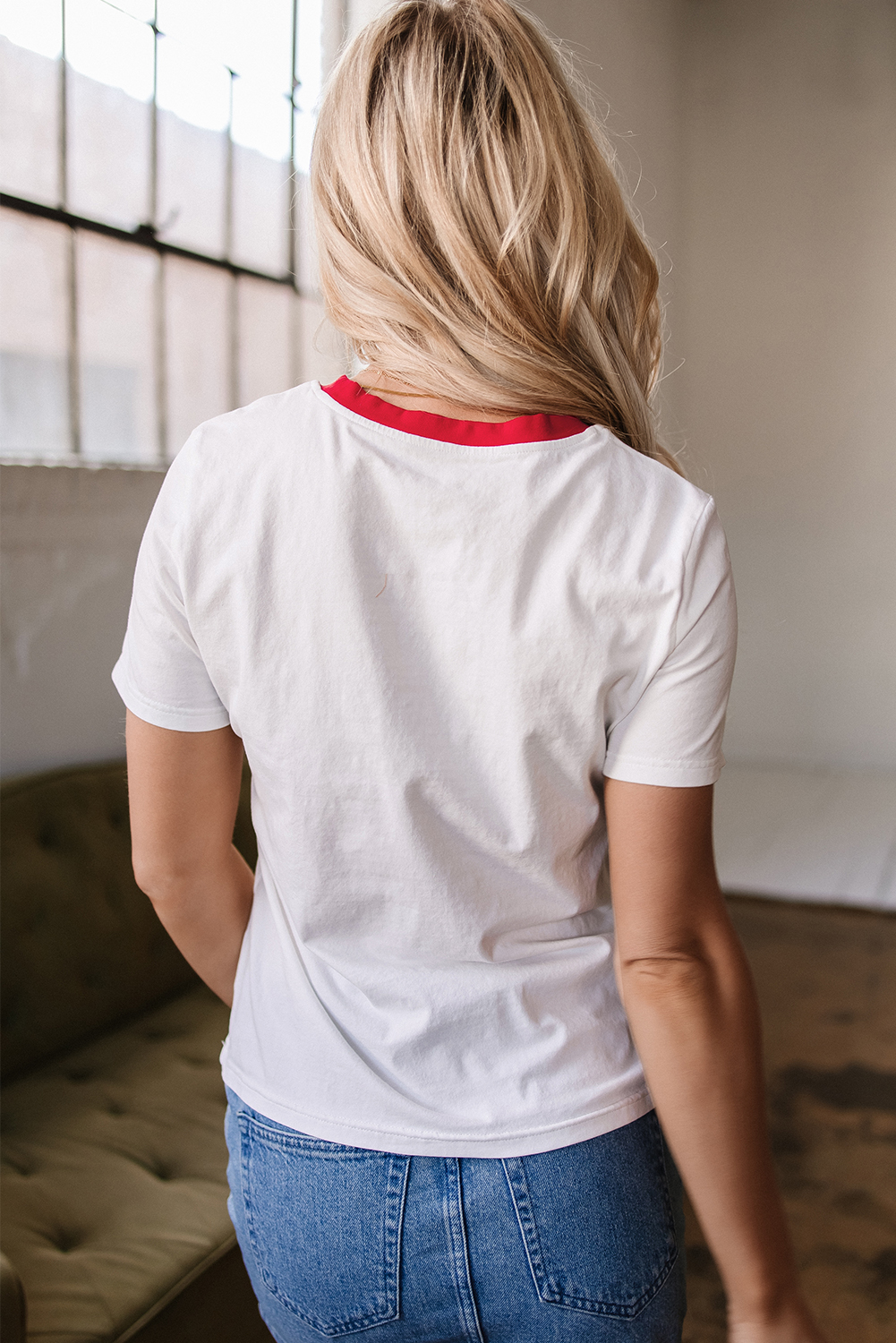 White Rainbow Stripe Print Contrast Crewneck T Shirt - loveforevers