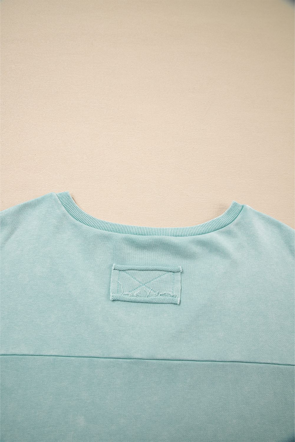 Mist Blue Mineral Wash Exposed Seam Buttoned V Neck Pullover Top - loveforevers