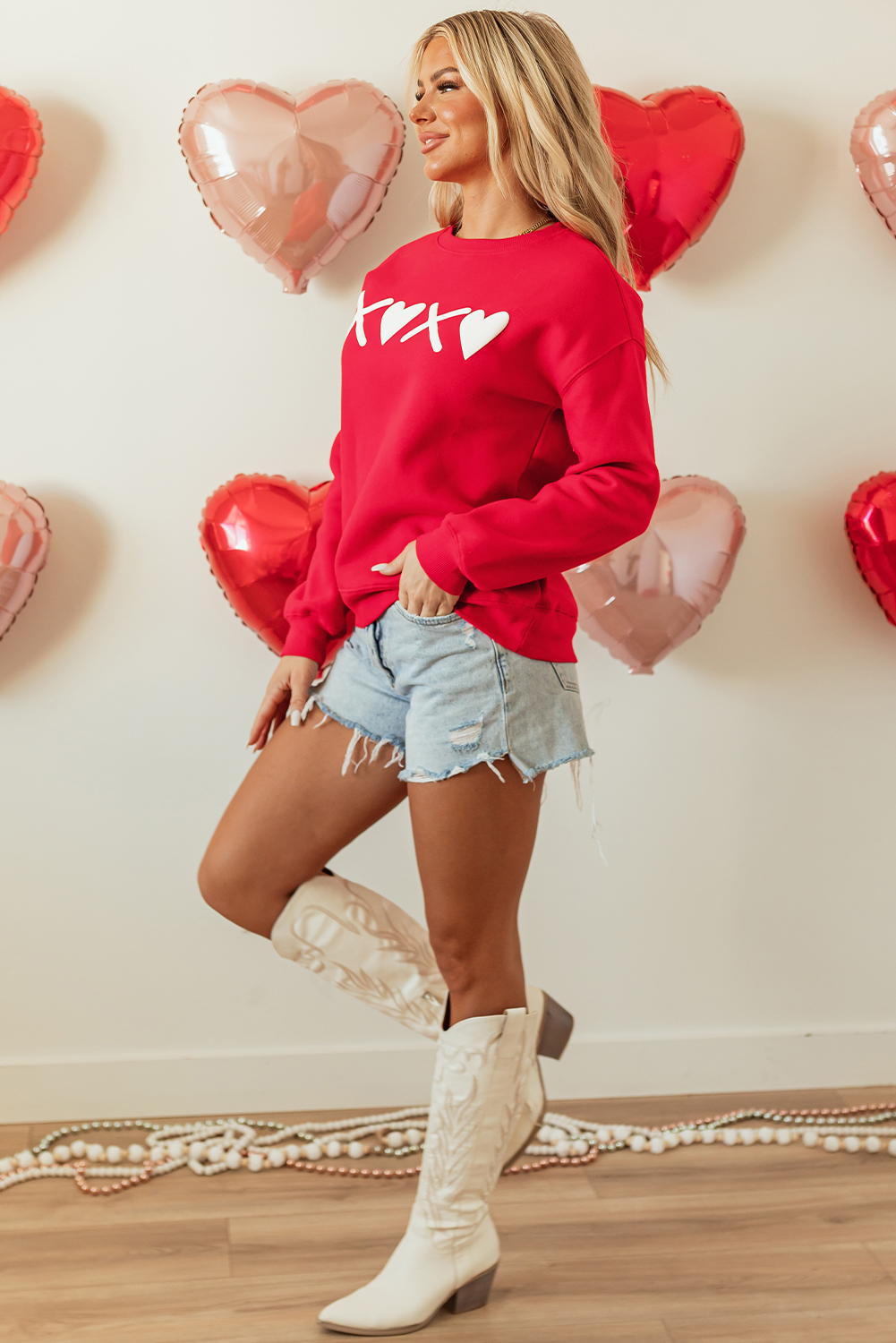 Pink LOVER Puff Print Drop Shoulder Pullover Sweatshirt - loveforevers