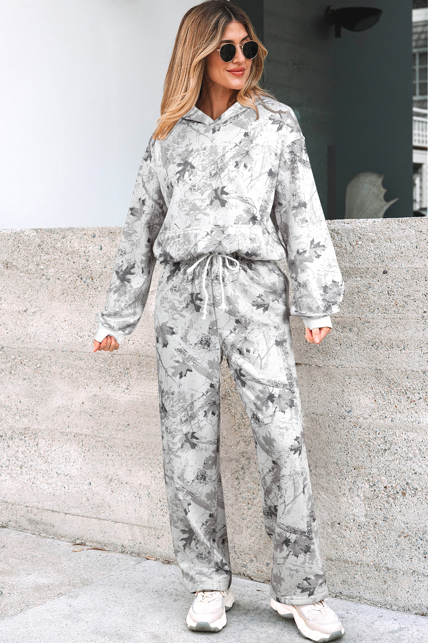 Beige Camo Print Baggy Drawstring Jogger Sweatpants - loveforevers