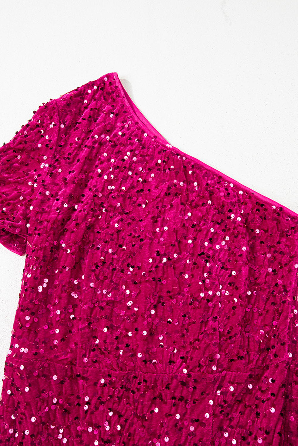 Pitaya Pink One Shoulder Thigh High Split Bodycon Sequin Gown - loveforevers