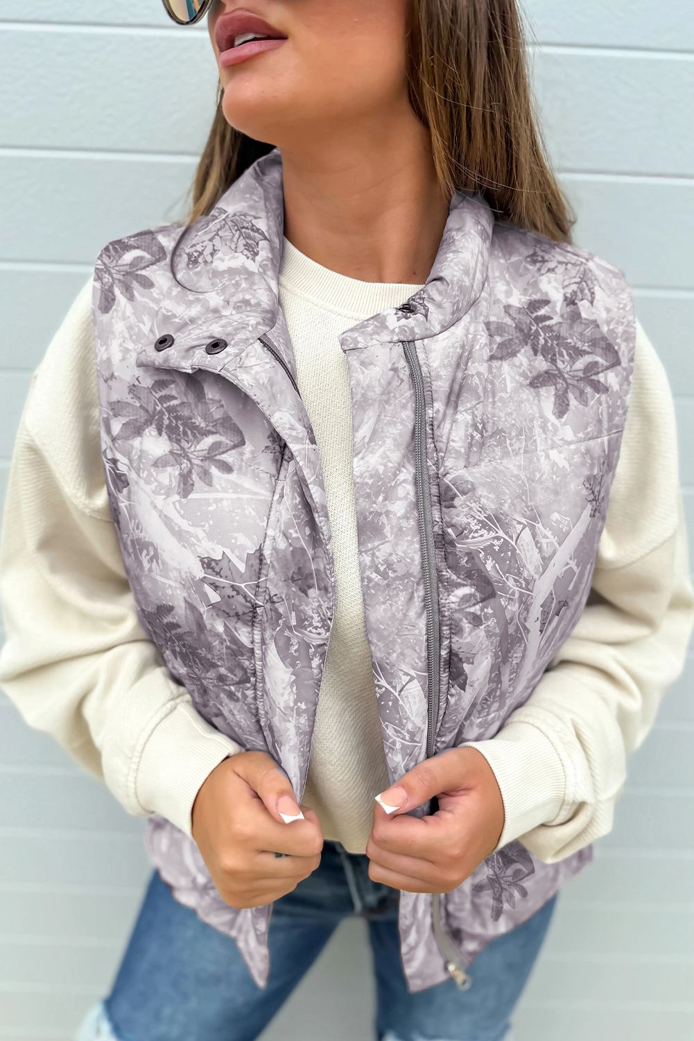 Brown Camo Leaf Print Winter Puffer Vest - loveforevers
