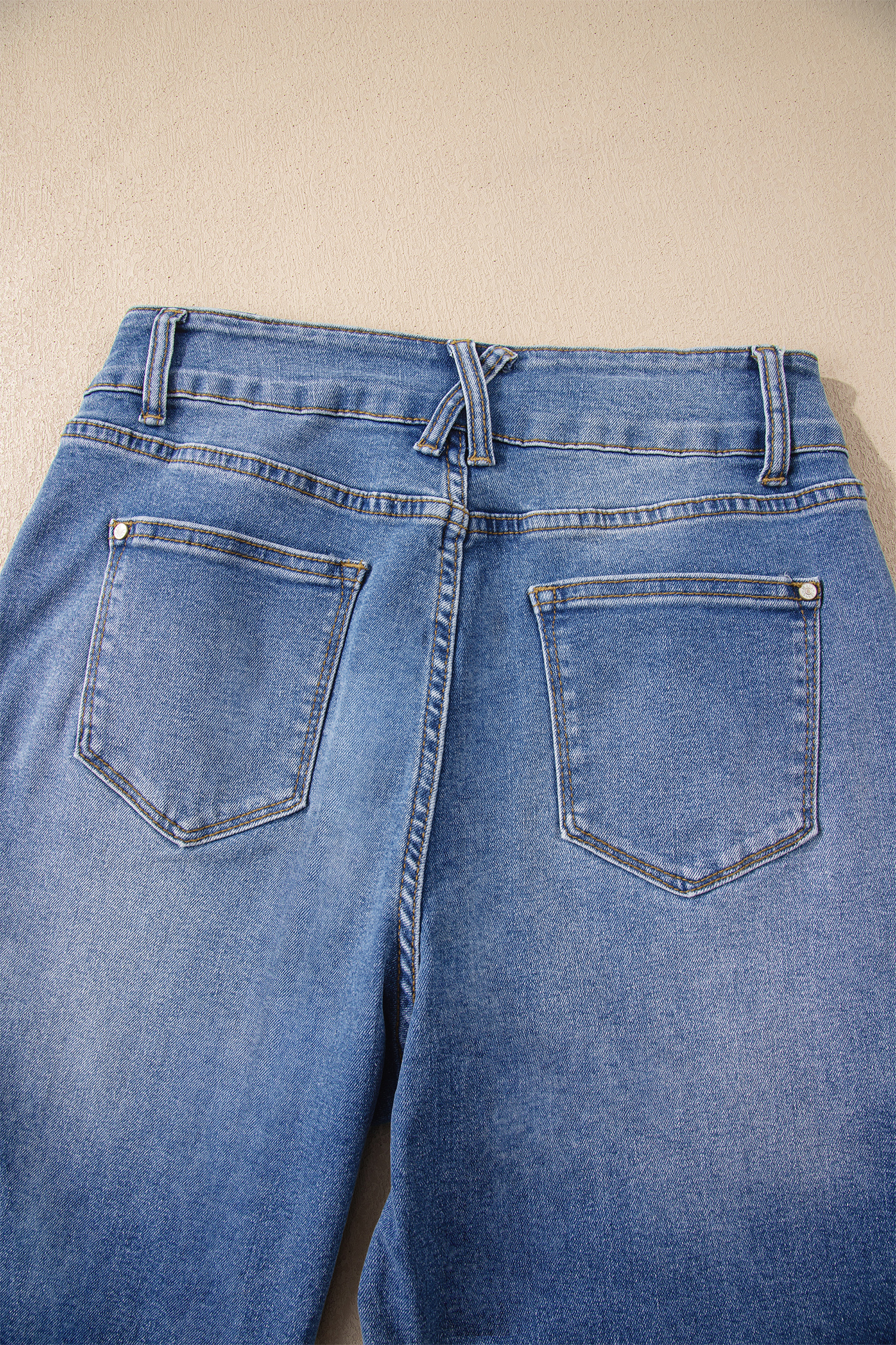 Sky Blue Double Button Zip Fly Straight Leg Jeans - loveforevers