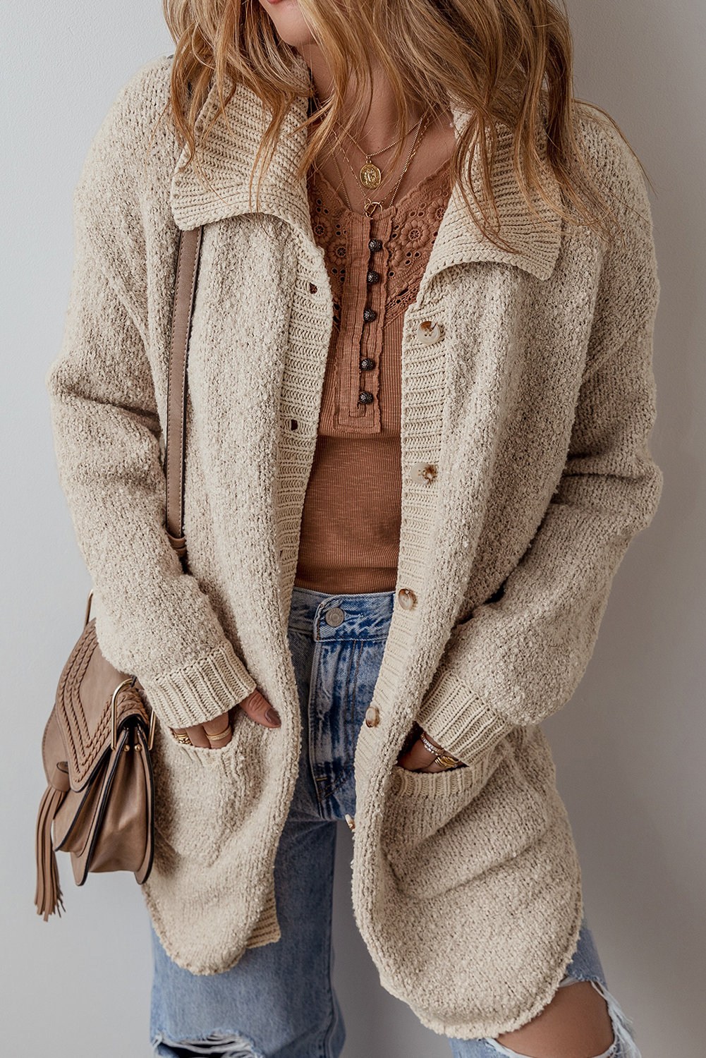 Jet Stream Collared Drop Shoulder Button Up Cardigan with Pocket - loveforevers