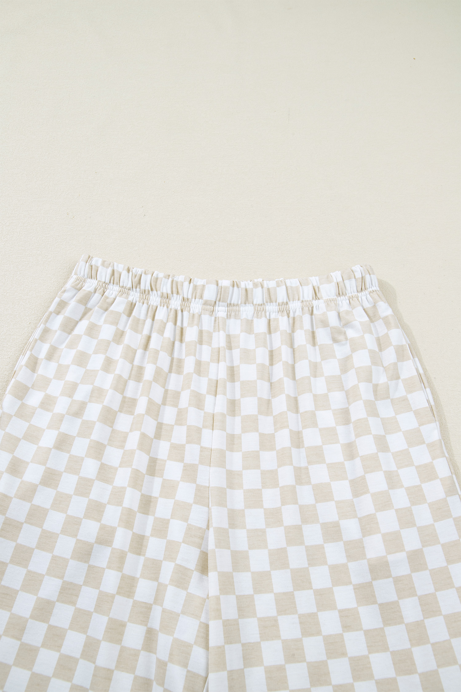 Khaki Checkered Print Half Sleeve Tee 2pcs Lounge Pant Set - loveforevers