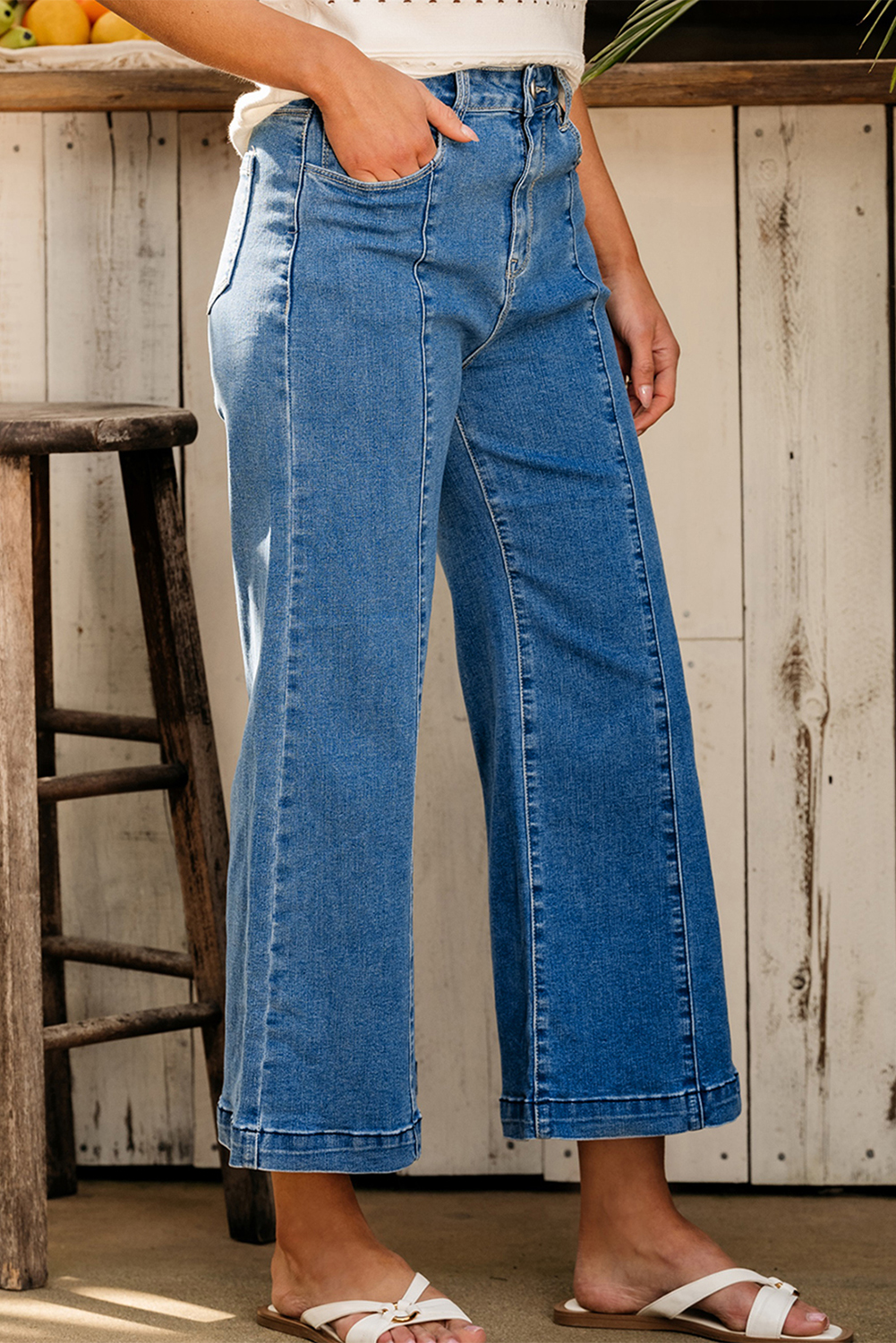 Black Plain Seam Detail Flared Bottom Ankle Length Jeans - loveforevers