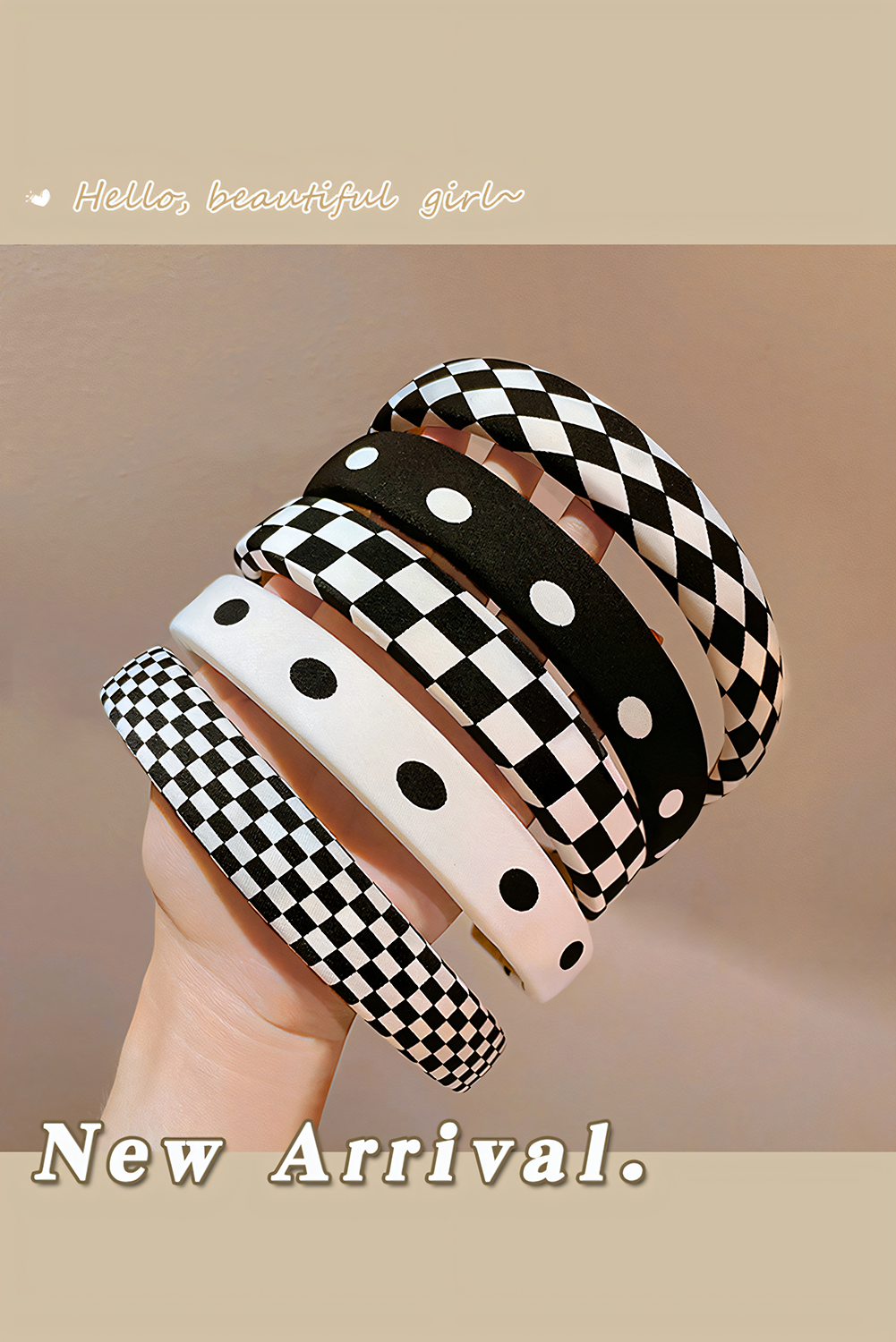 Black Checkered Print Wide Chic Headband - loveforevers