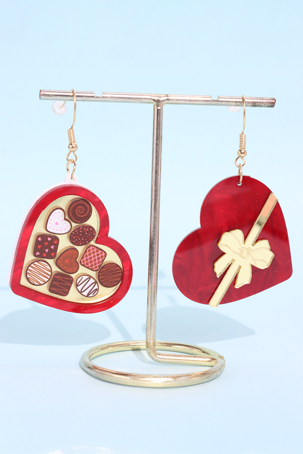 Fiery Red Box of Chocolate Heart Shape Dangle Earrings - loveforevers