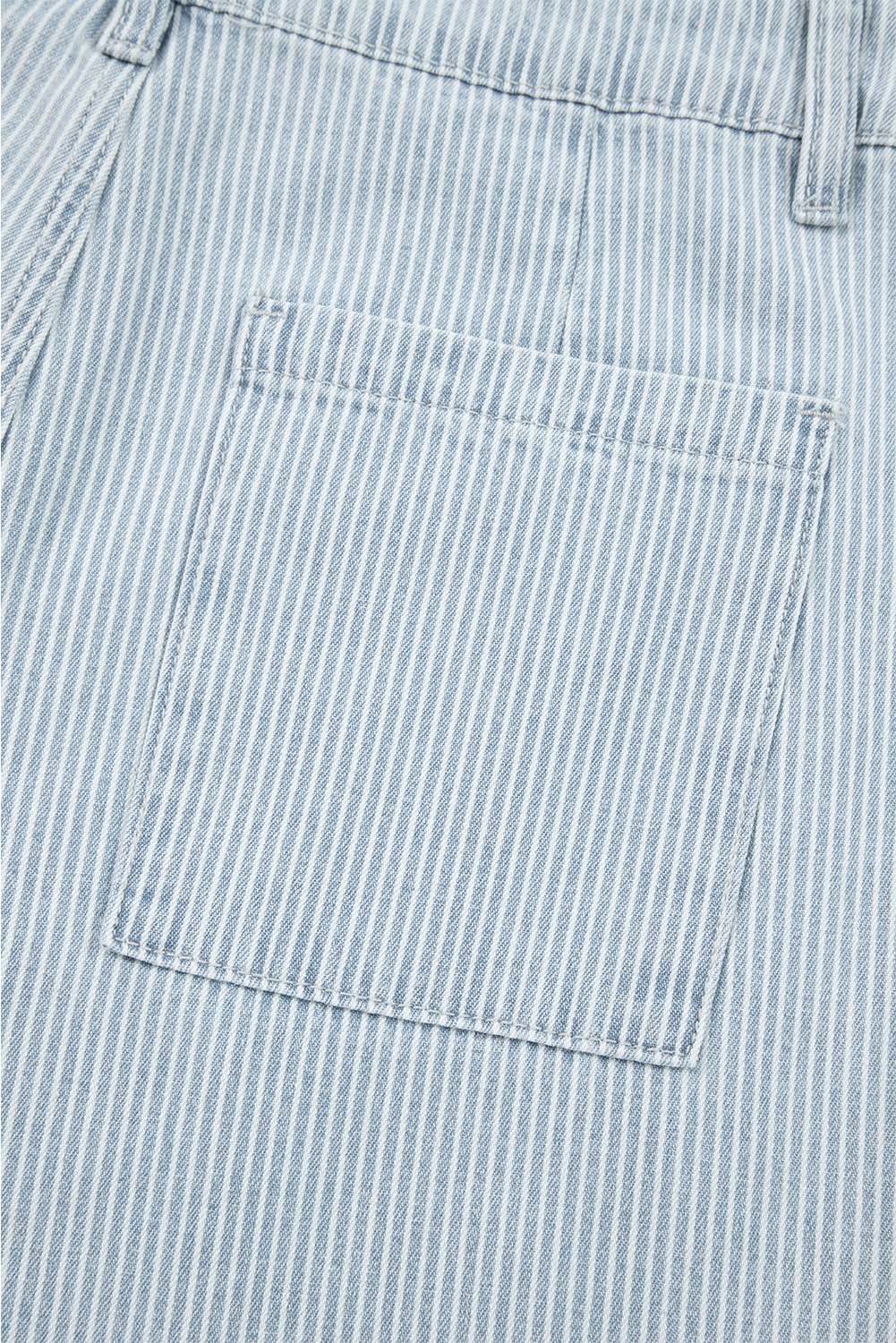 Sky Blue Stripe Button Flap Pocket Cuffed Hem Wide Leg Jeans - loveforevers