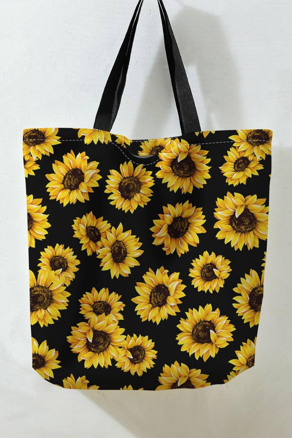 Black Sunflower Digital Print Canvas Tote Bag - loveforevers