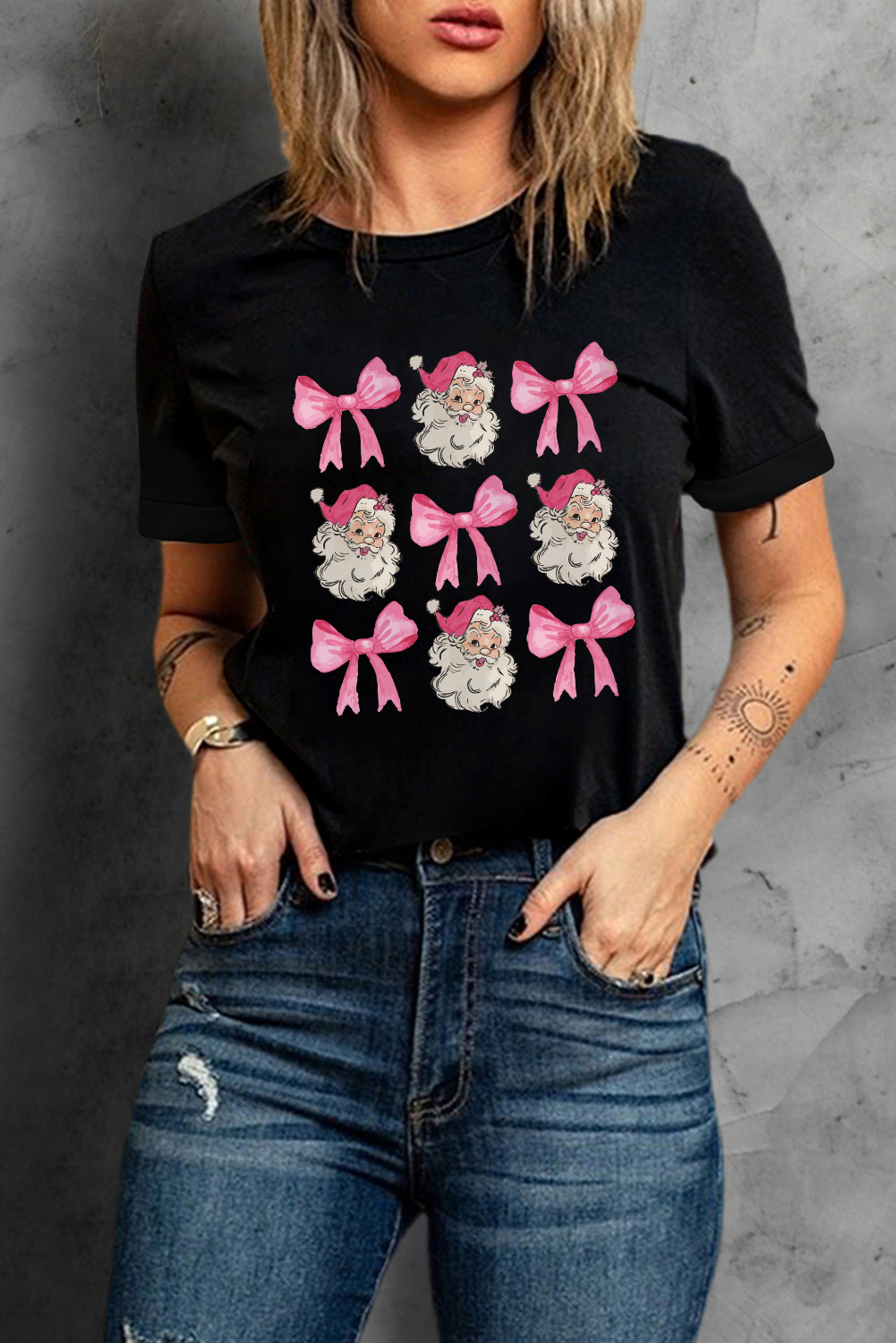 Black Santa Claus Bow Knot Christmas Graphic T Shirt - loveforevers
