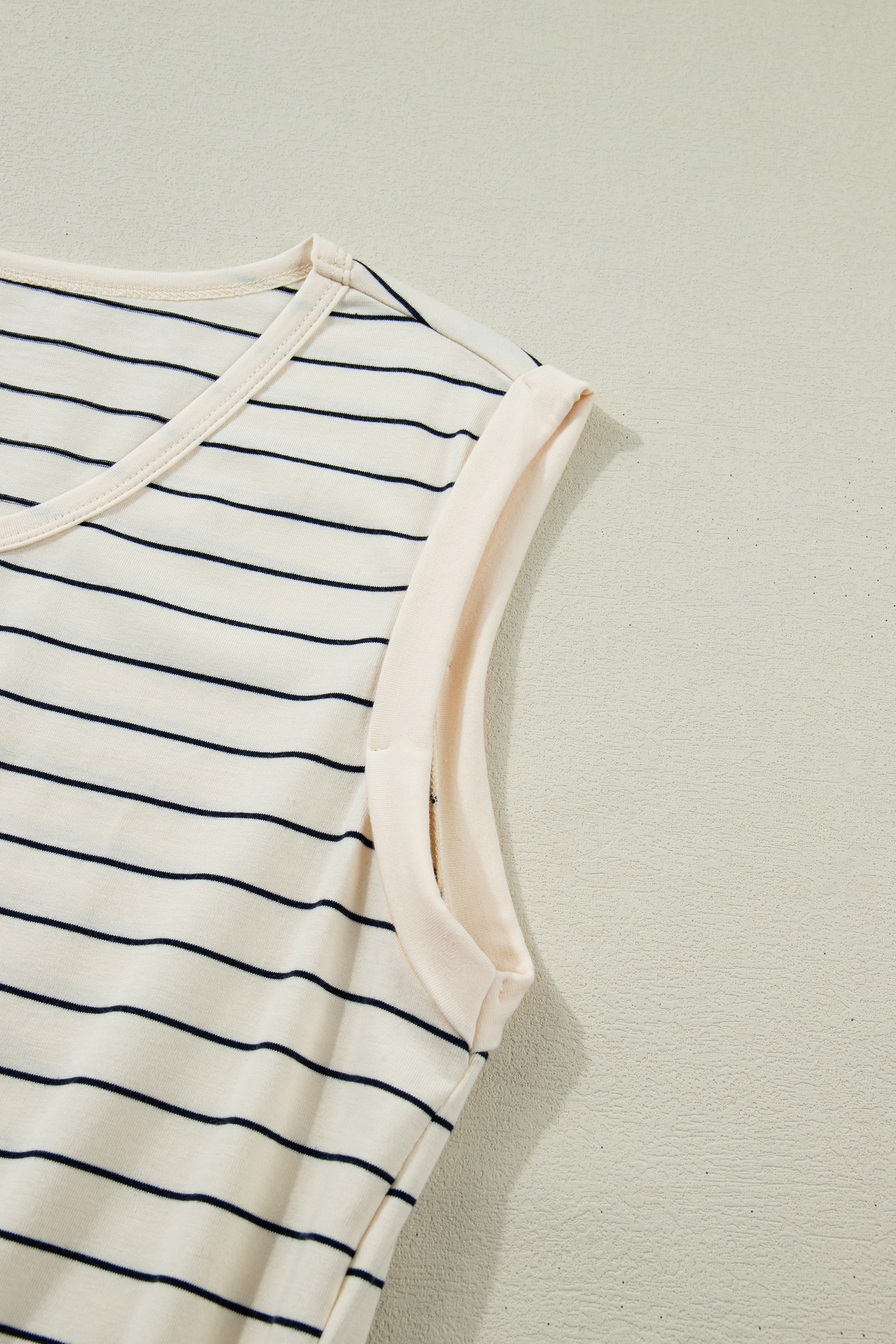 Beige Stripe Drawstring Tunic Tank Mini Dress with Pockets - loveforevers