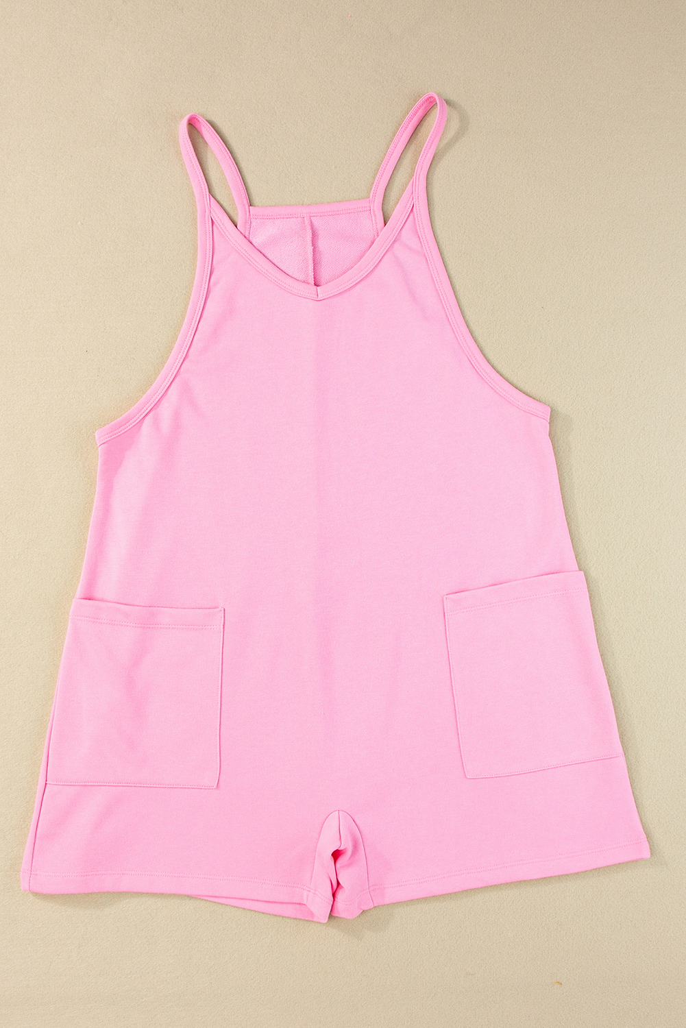 Pink Sleeveless Pocketed V Neck Jersey Romper - loveforevers