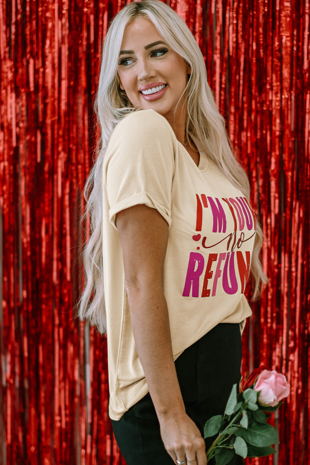 Khaki I'm Yours No Refunds Crew Neck Graphic Tee - loveforevers