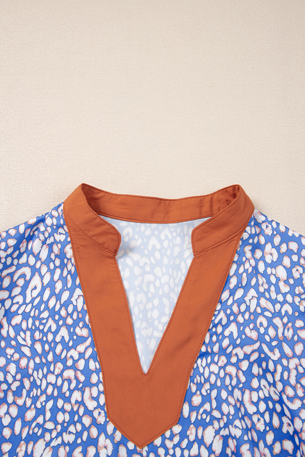 Ashleigh Blue Leopard Print Spot Contrast V Neck Half Puff Sleeve Shirt - loveforevers
