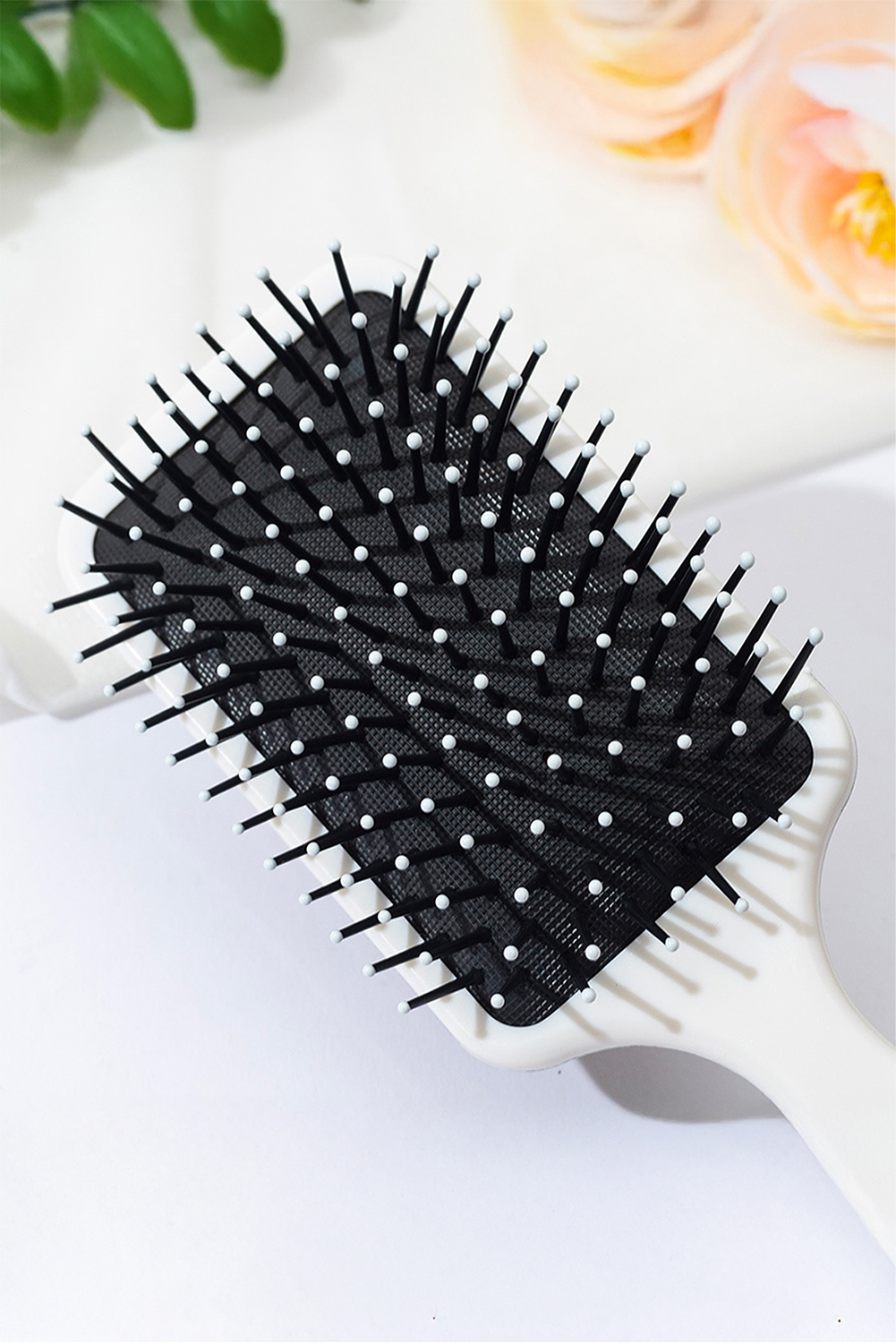 White Peony Flower Print Large Paddle Air Cushion Comb - loveforevers