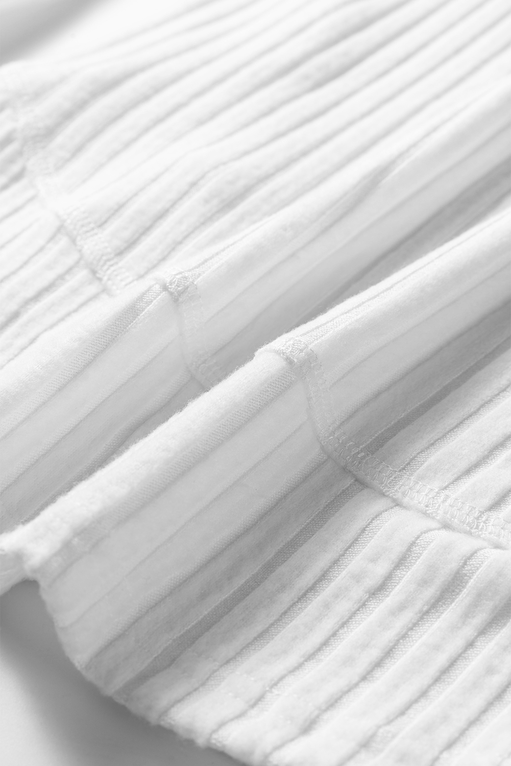 White Ribbed Texture Round Neck Long Sleeve Rounded Hem Knit Top - loveforevers