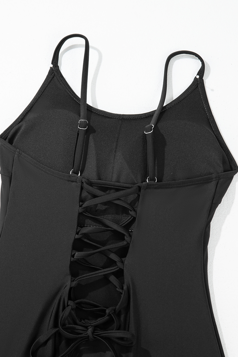 Dearlove Black Thin Strap Strappy Lace-up Open Back One Piece Swimsuit - loveforevers