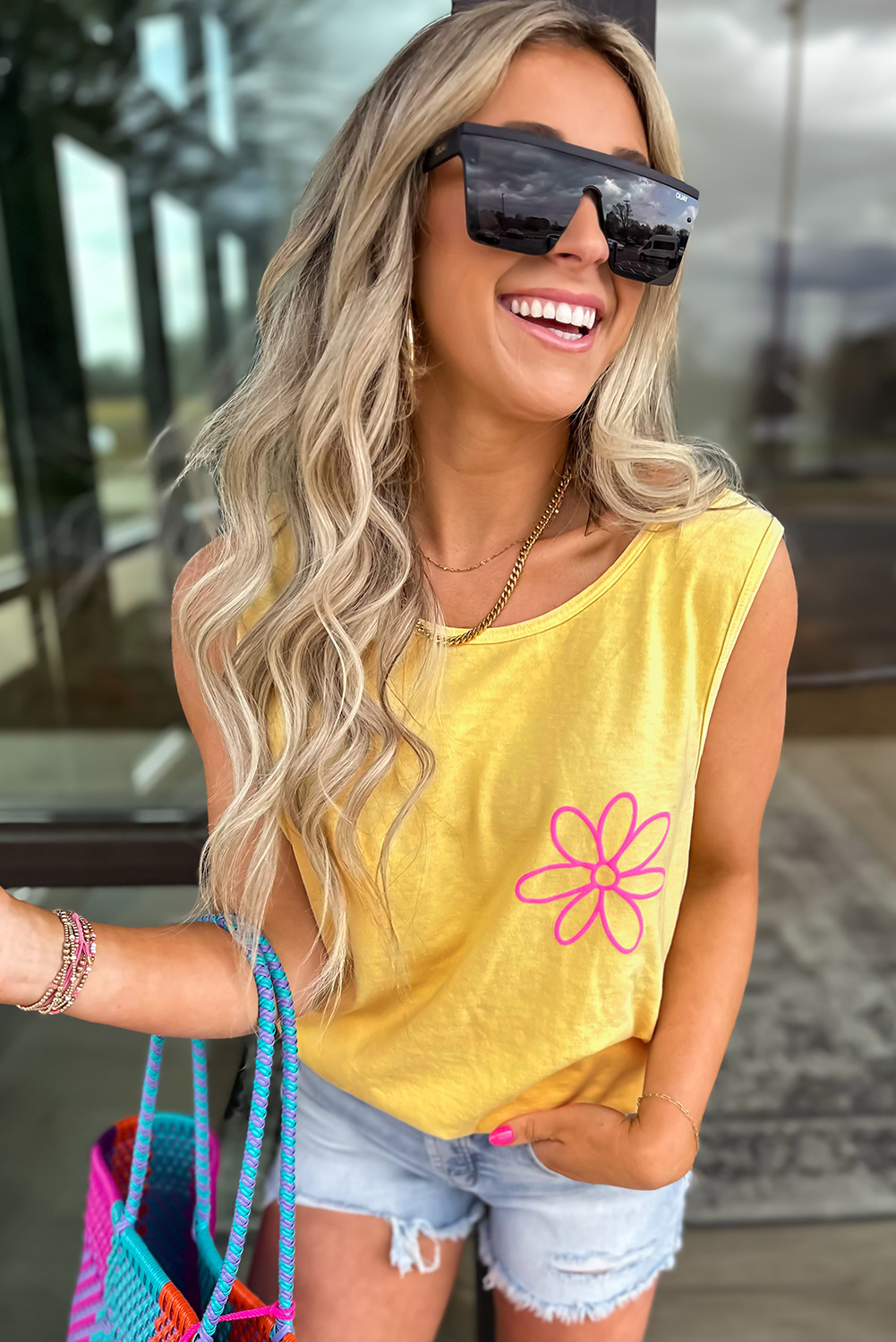 Blue Sun Graphic Casual Tank Top - loveforevers