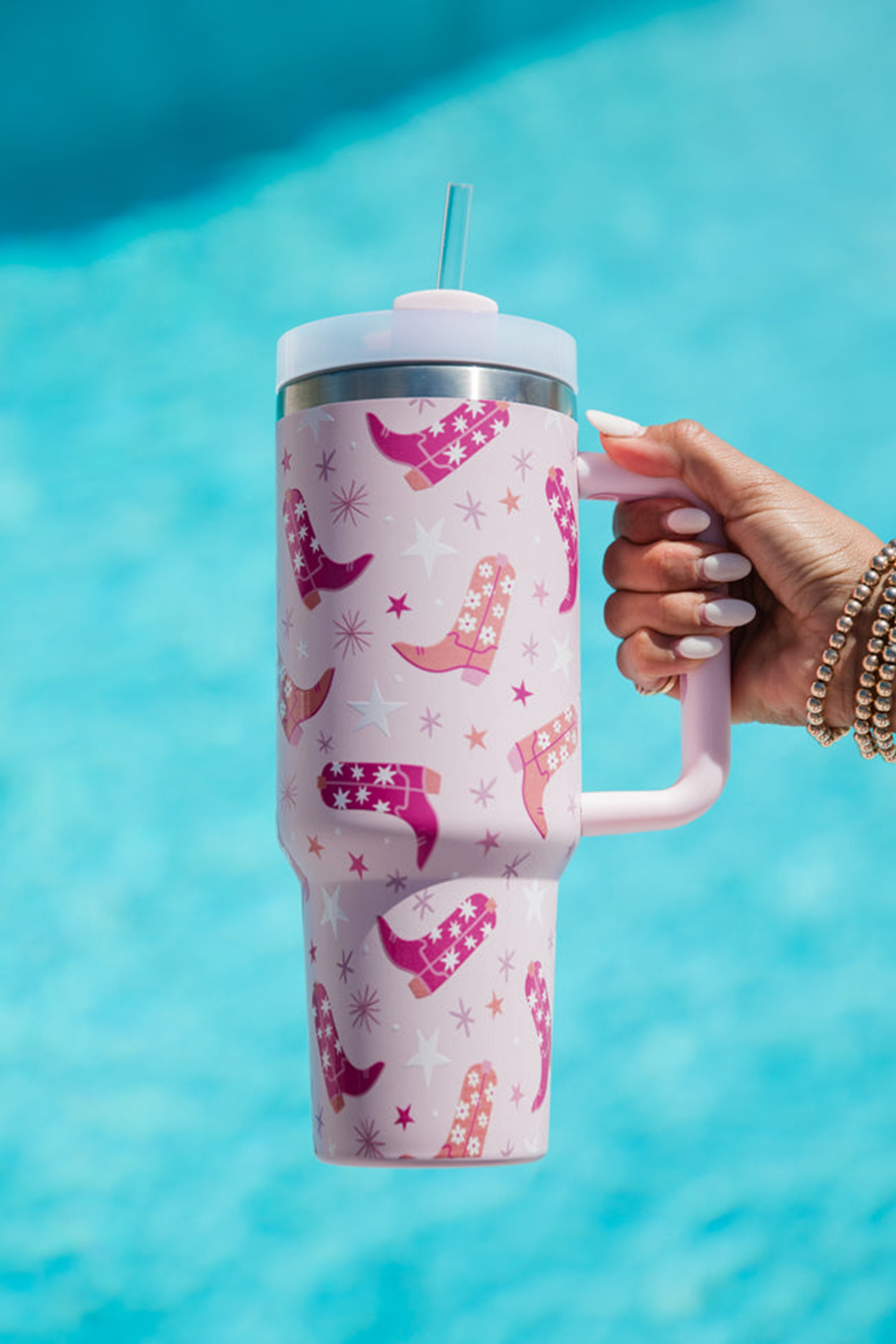 Sachet Pink Western Boot Tumbler with Straw 40oz - loveforevers