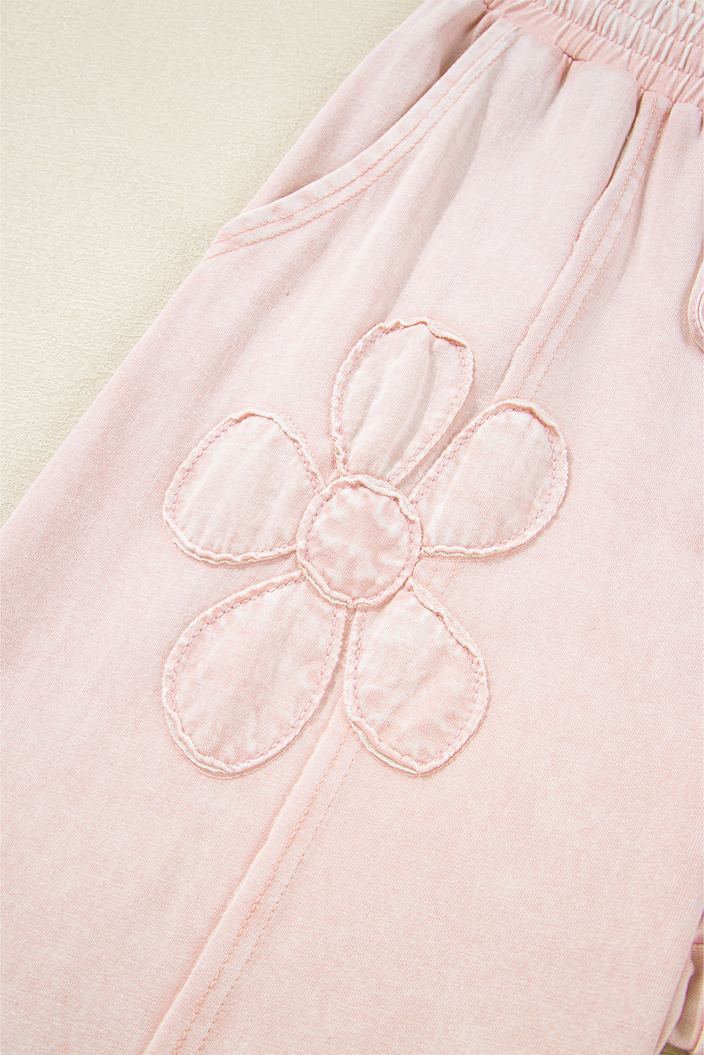 Pink Flower Patch Mineral Washed Terry Knit Cropped Wide Leg Pants - loveforevers