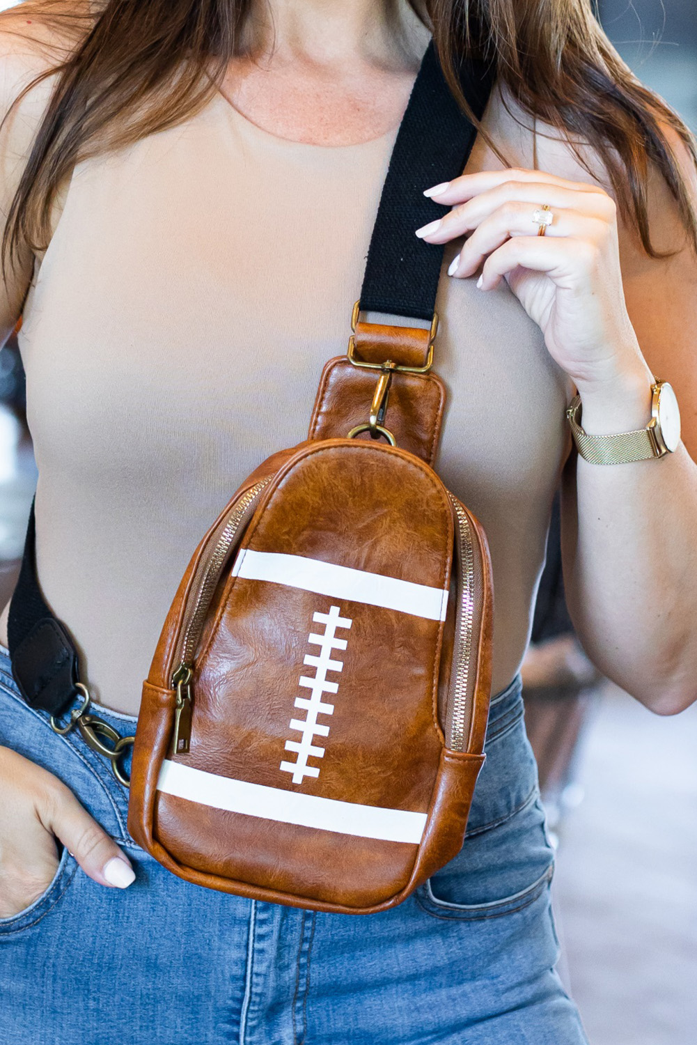 Brown Rugby Football PU Mini Crossbody Bag - loveforevers