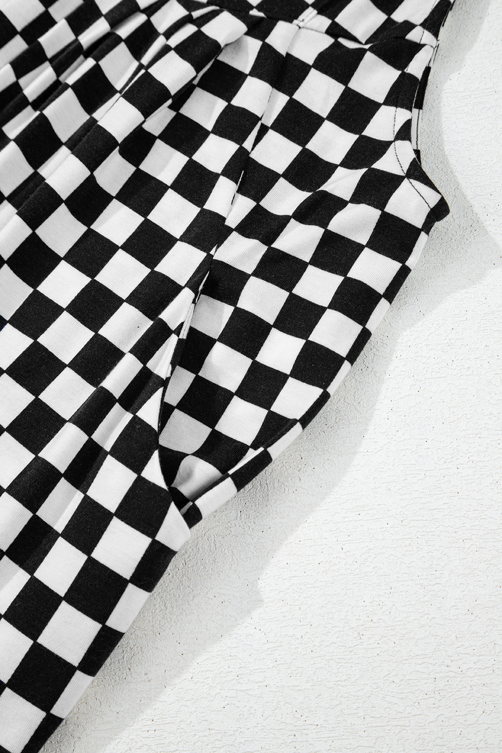 Black Checkered Print Pocketed Wide Leg Jumpsuit - loveforevers