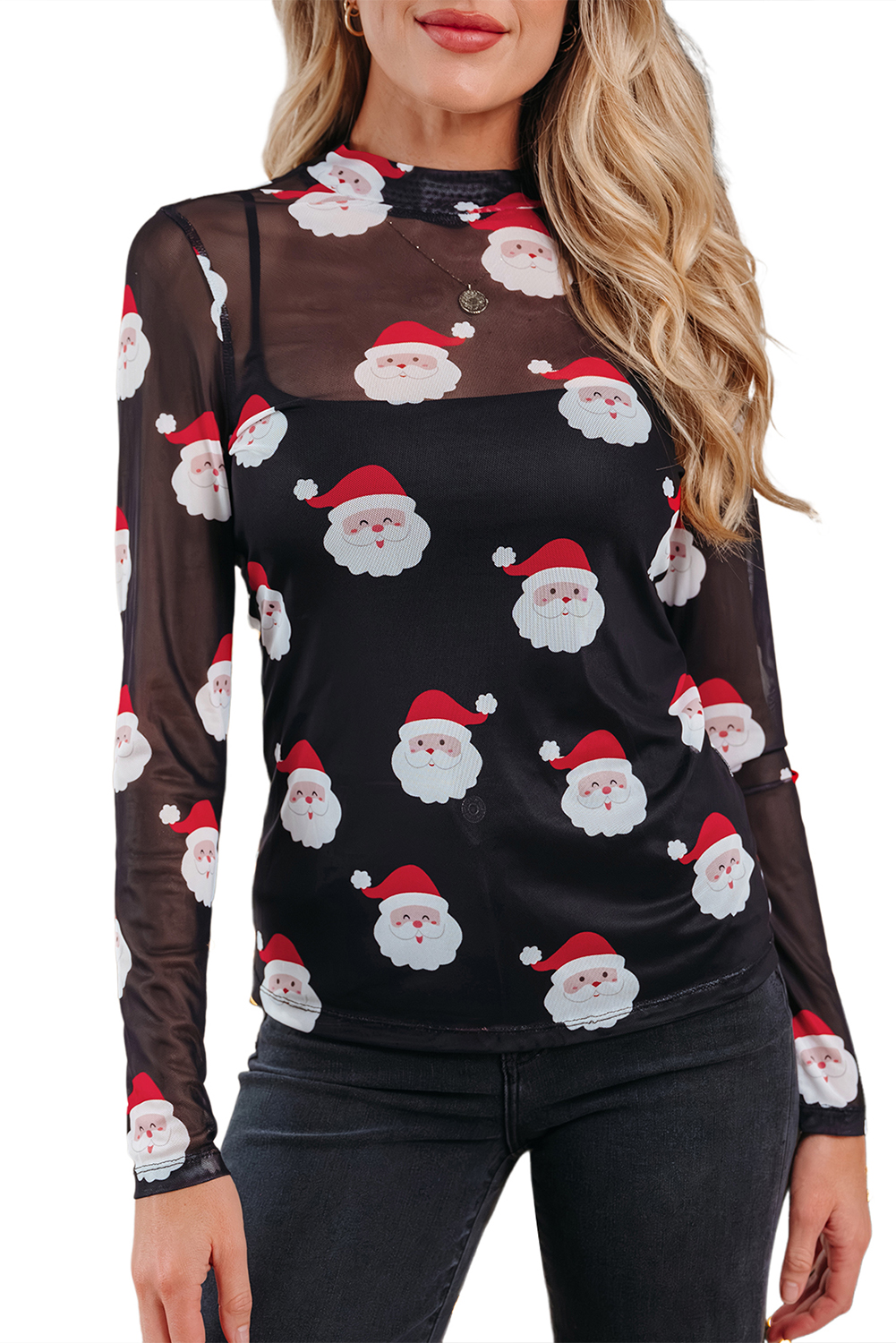 Black Christmas Fashion Print Slim Fit Long Sleeve Top - loveforevers