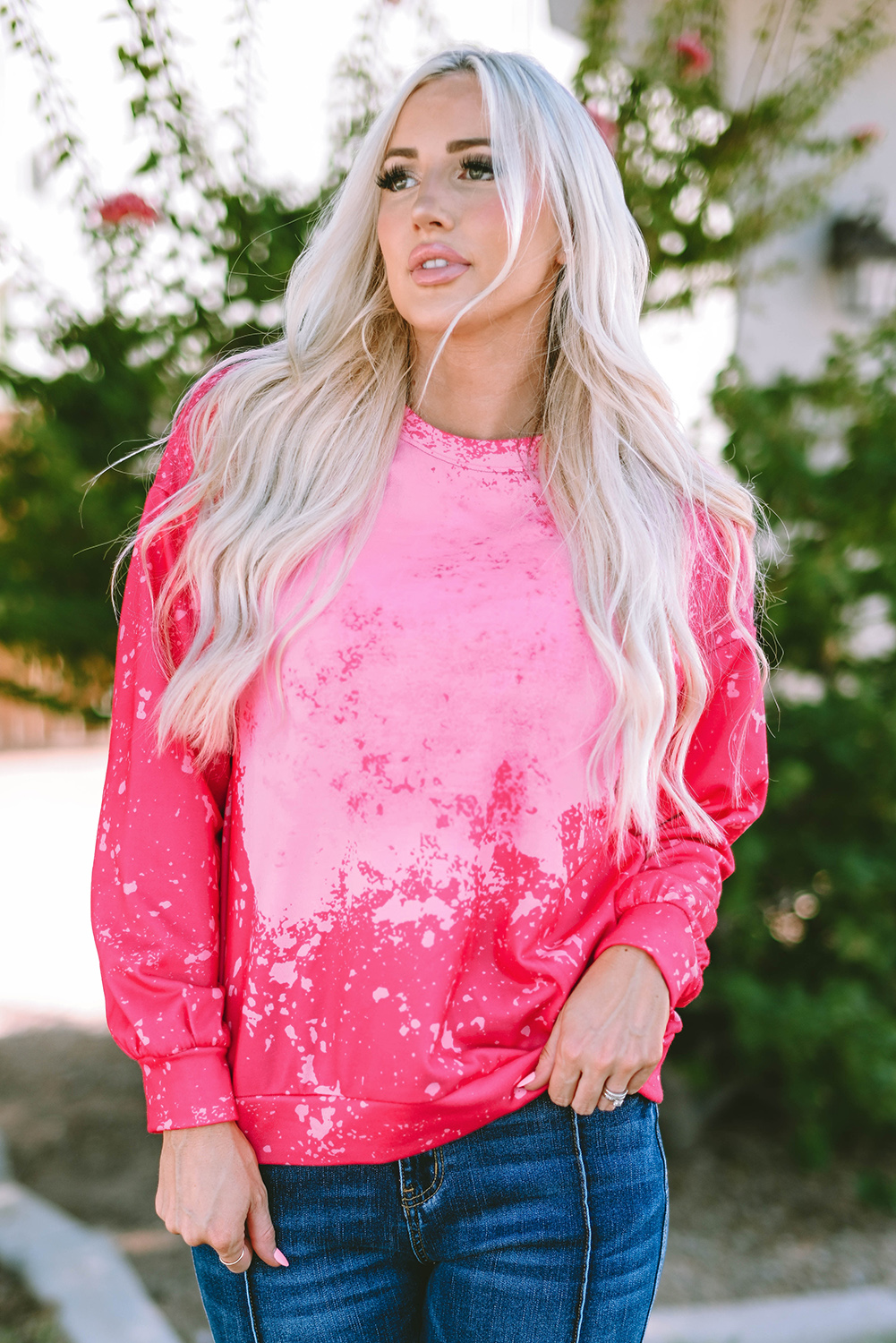 Rose Tie Dye Long Sleeve Pullover Sweatshirt - loveforevers