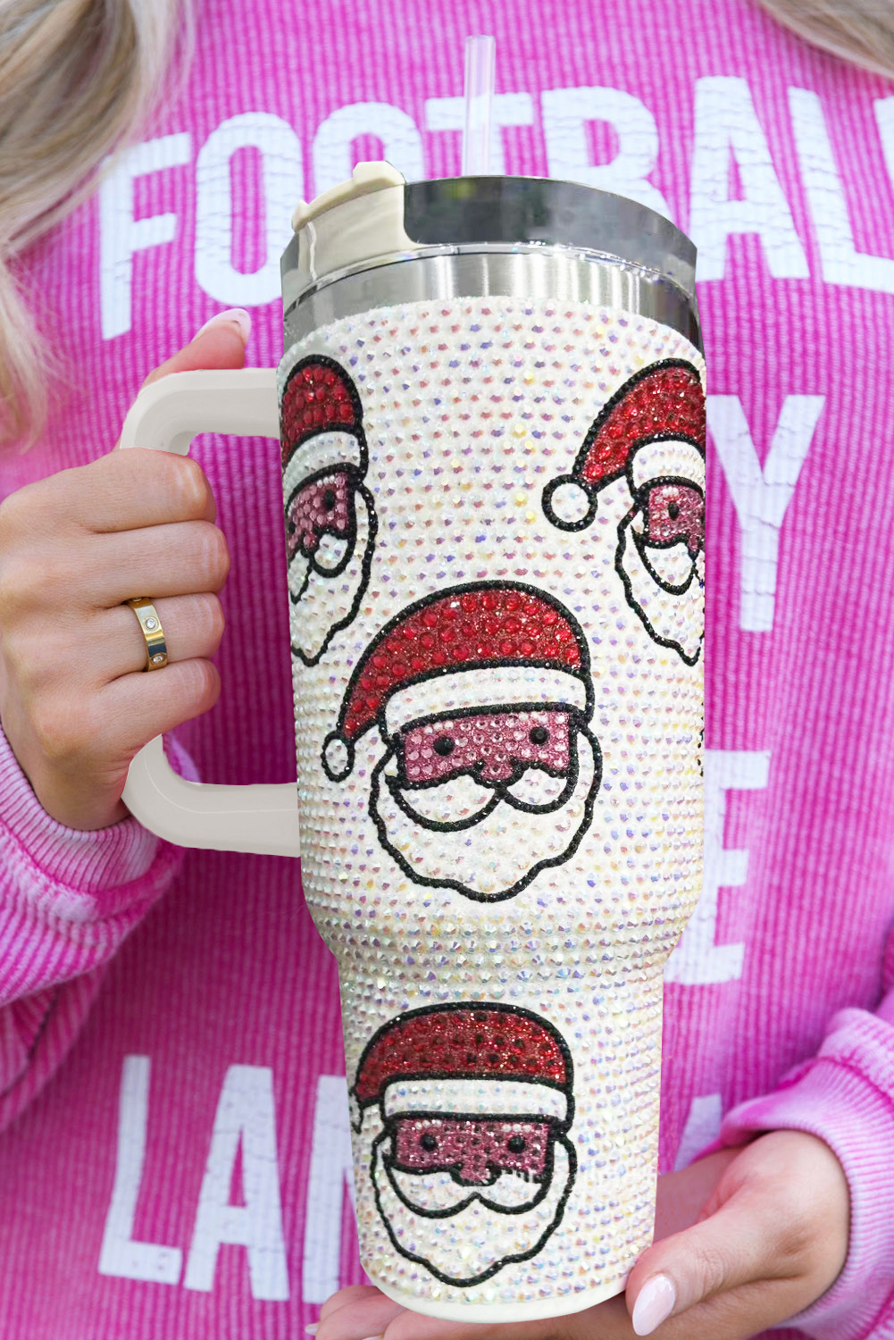 White Christmas Santa Claus Diamond Thermos Cup with Straw 40oz - loveforevers