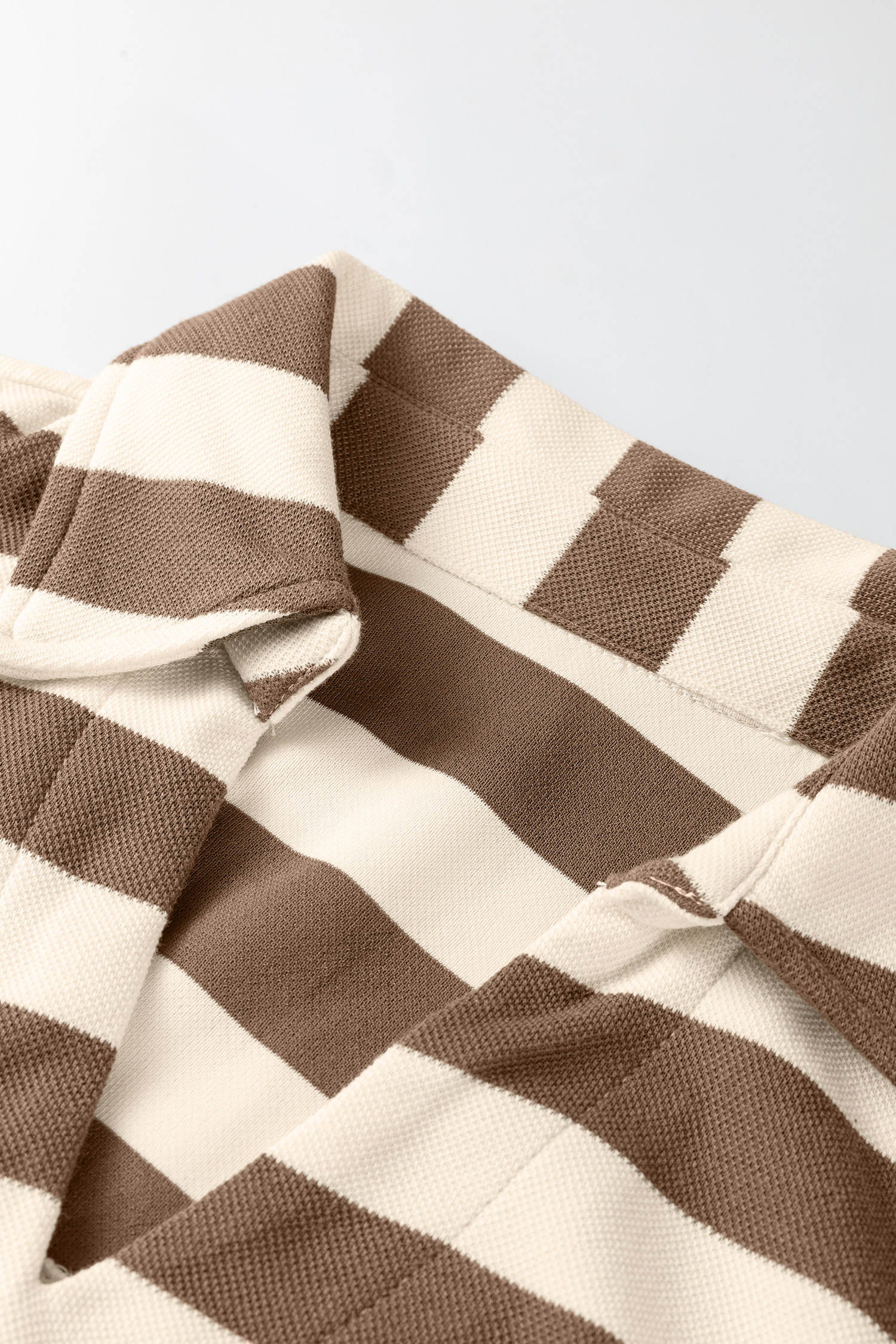 Khaki Stripe Collared V Neck Long Sleeve Loose Casual Dress - loveforevers